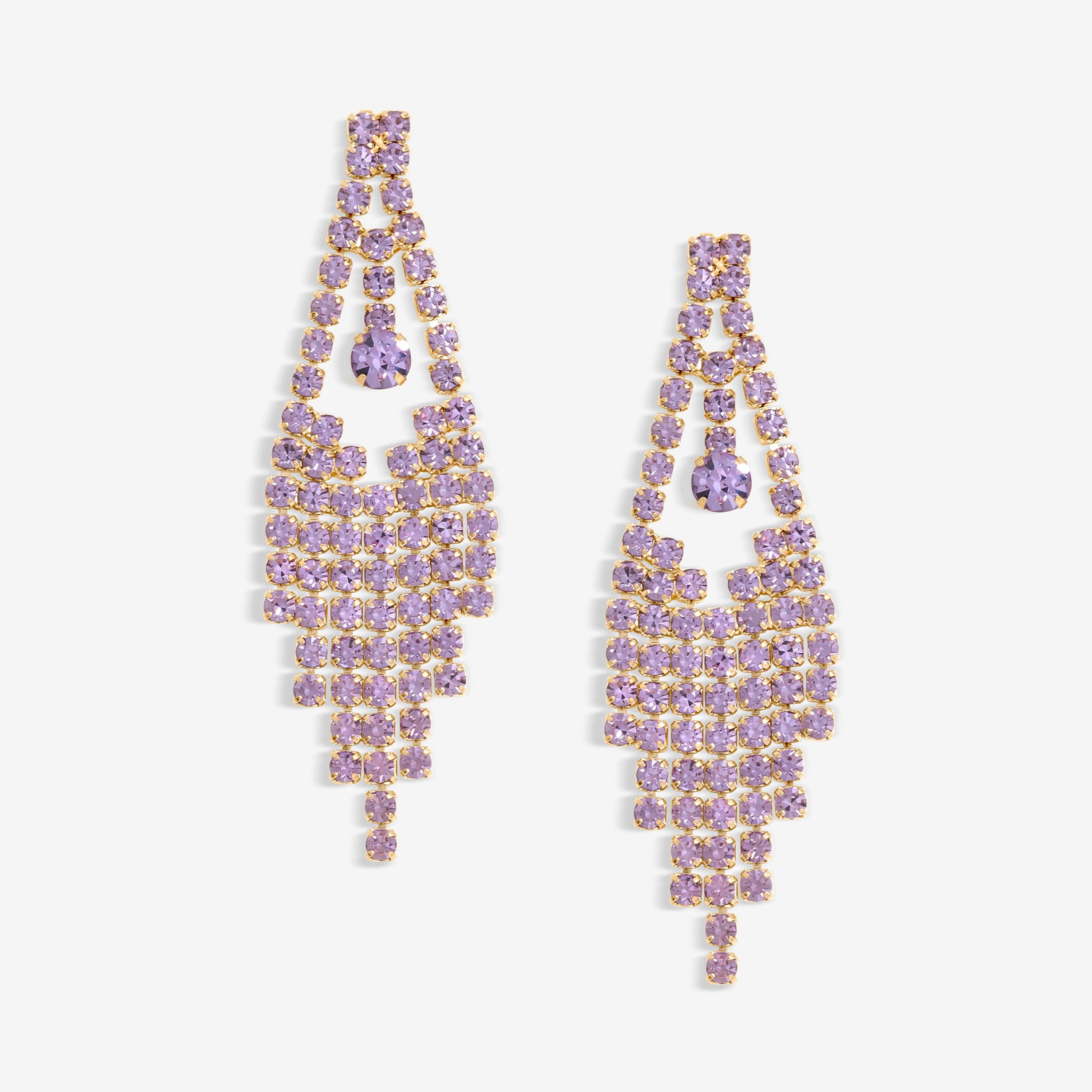 Black - Jon Richard - Gold Plated Amethyst Diamante Earrings - 1