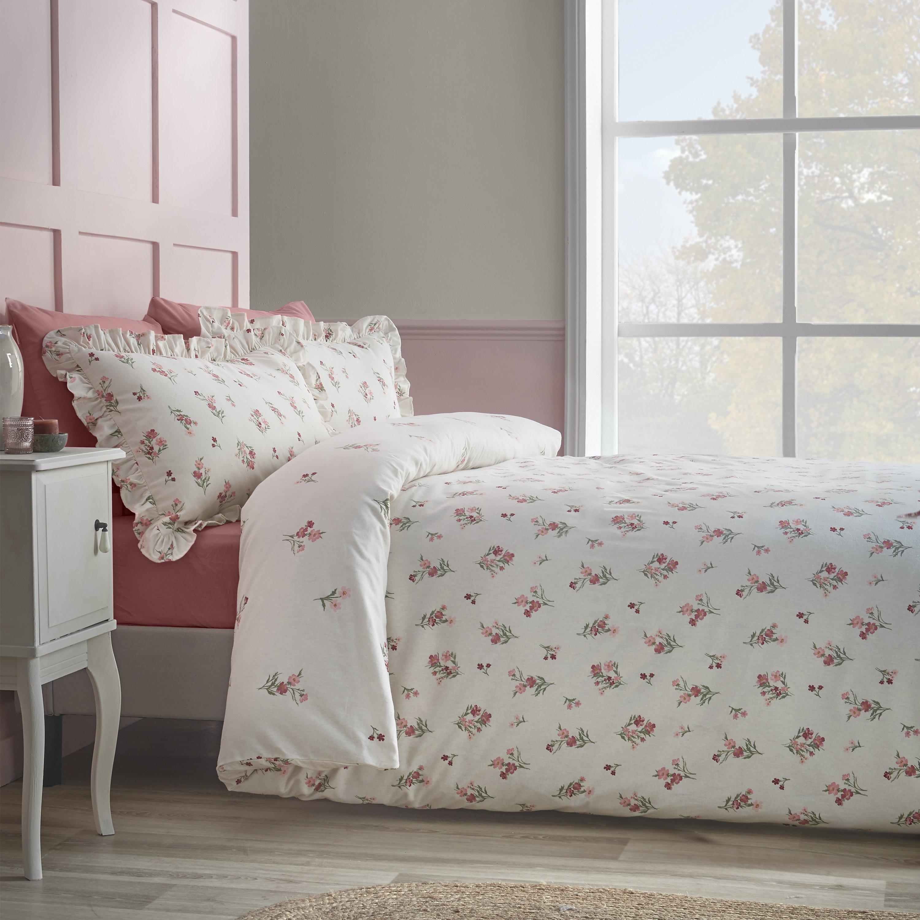 Pink - Catherine Lansfield - Brushed Ditsy Floral Cotton Duvet Cover Set - 1