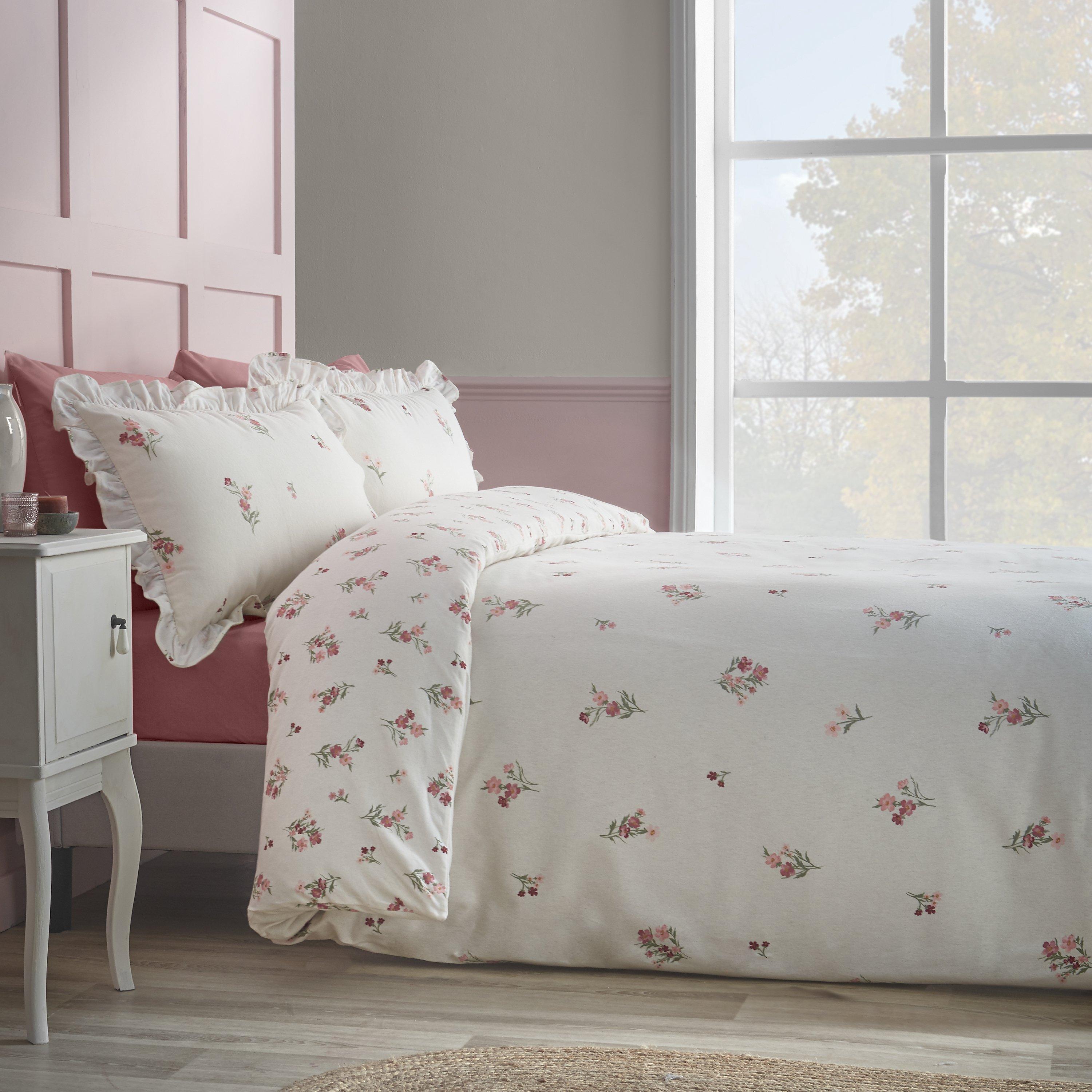 Pink - Catherine Lansfield - Brushed Ditsy Floral Cotton Duvet Cover Set - 2