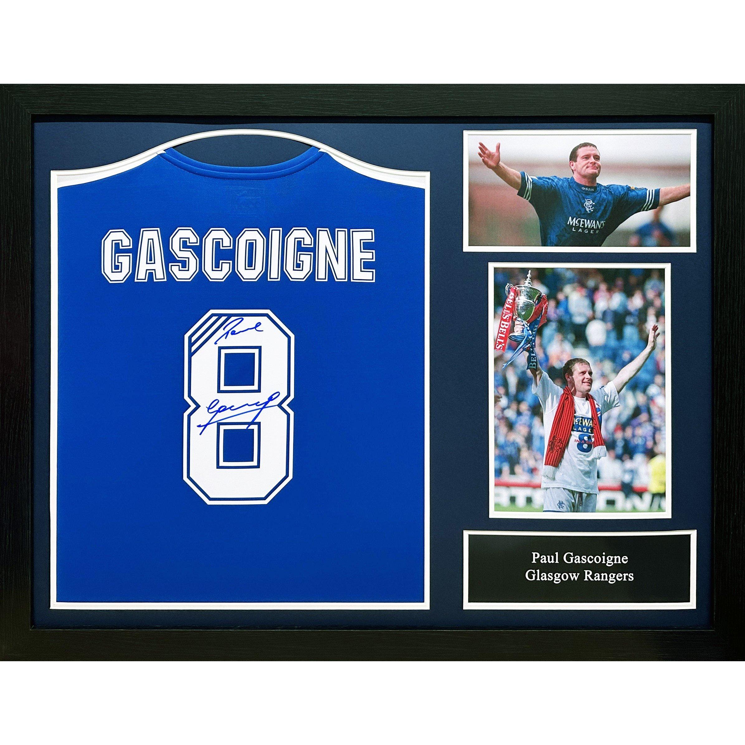 Allstarsignings Ltd  Paul Gazza Gascoigne Signed & Framed Rangers Shirt - Blue
