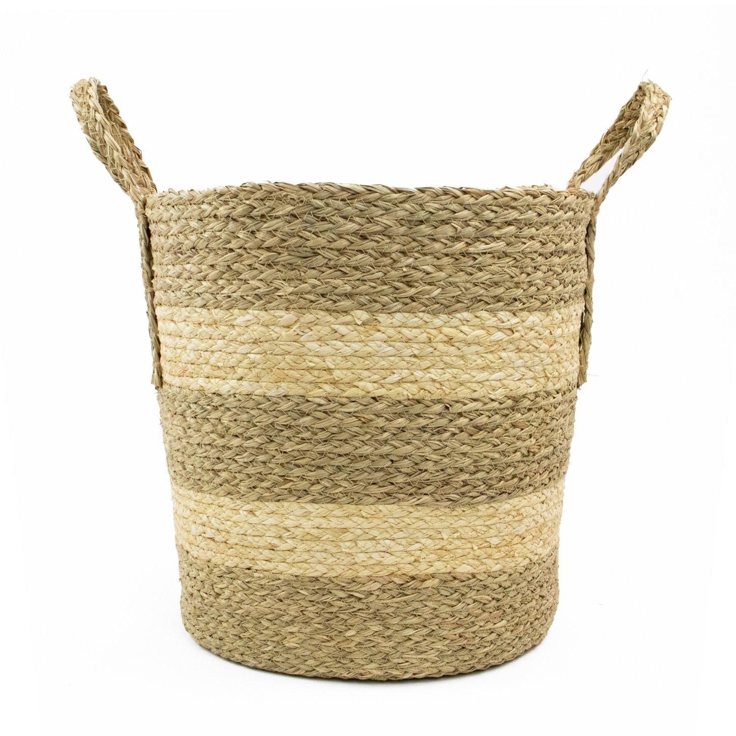 Brown - JVL - Palma Natural Round Storage Basket ¿ Rustic Wo - 1