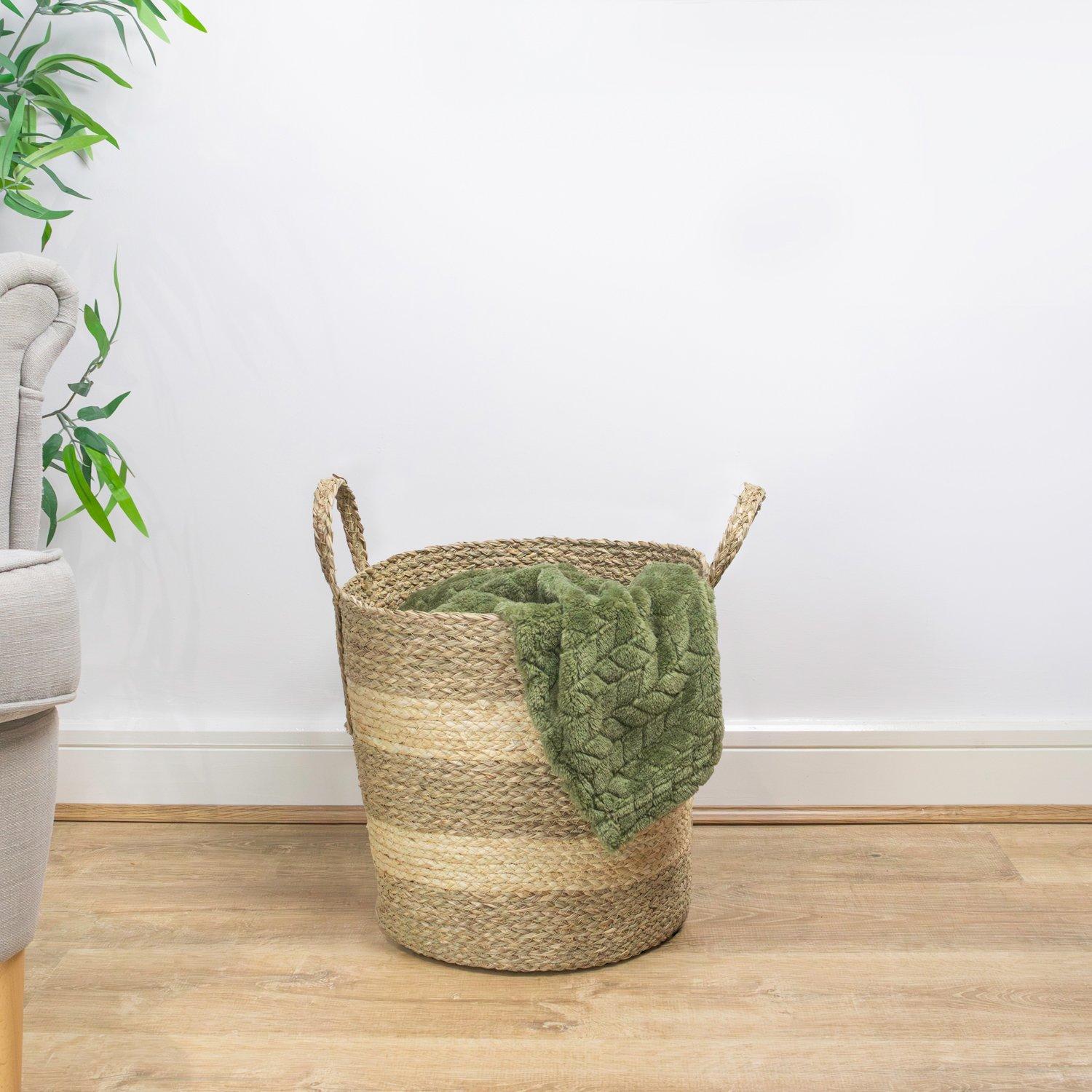 Brown - JVL - Palma Natural Round Storage Basket ¿ Rustic Wo - 5