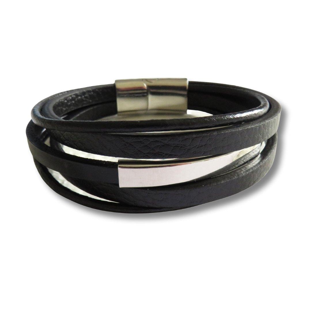 Black - Aye Do Gifts - Mens Black Leather Bar Bracelet - 1