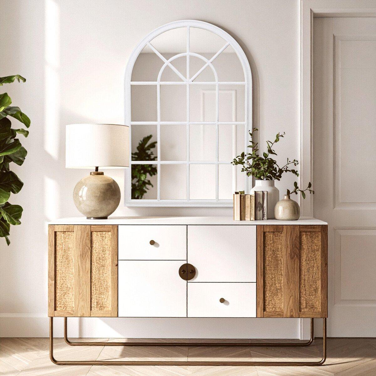 White - Premier Housewares - Lovida White Arched Wooden Frame Wall Mirror - 1