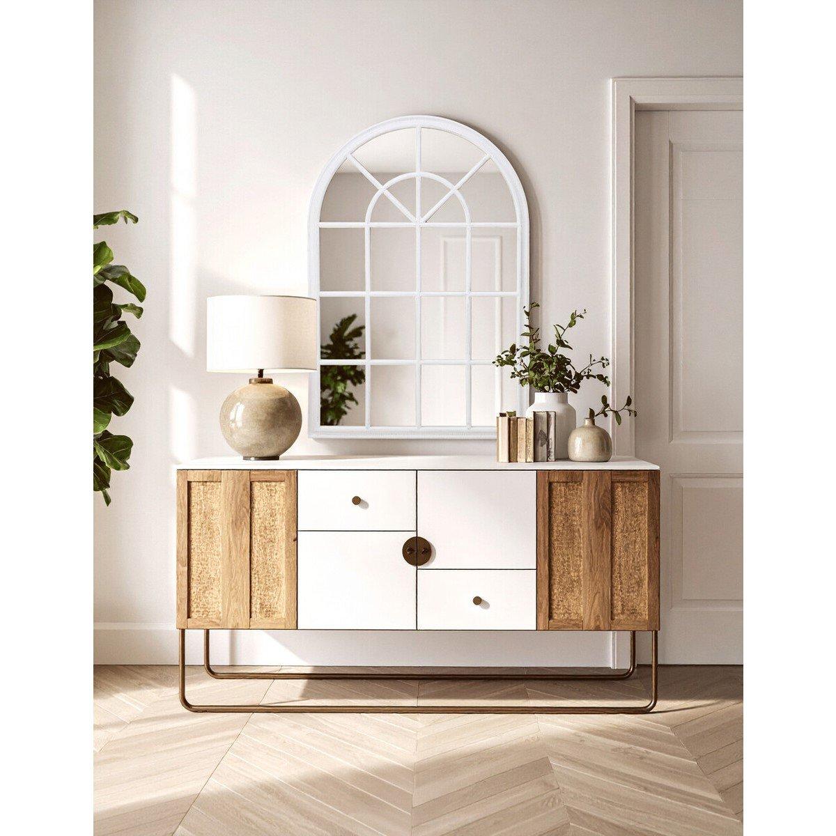 White - Premier Housewares - Lovida White Arched Wooden Frame Wall Mirror - 2