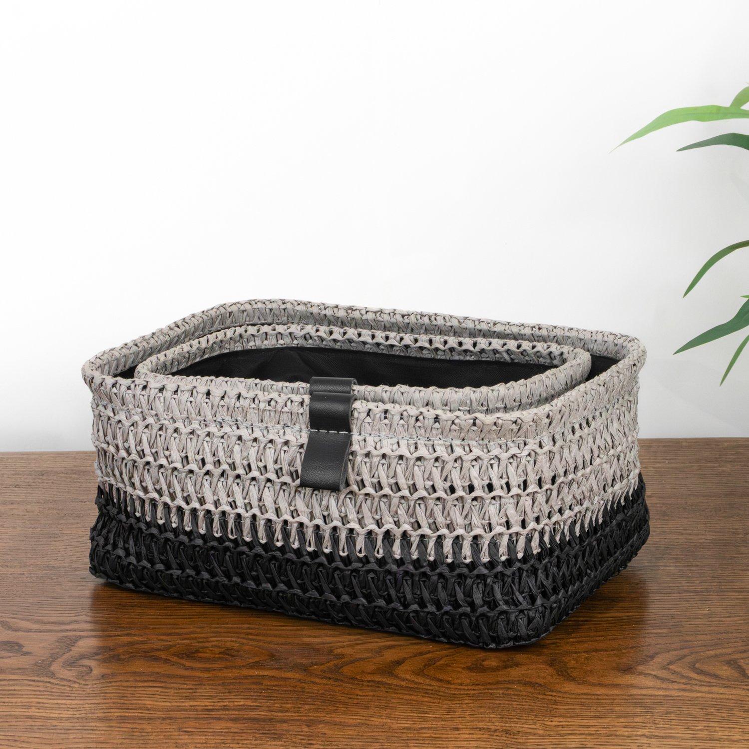 Grey - JVL - Kenzi Set of 2 Rectangular Storage Baskets - 9