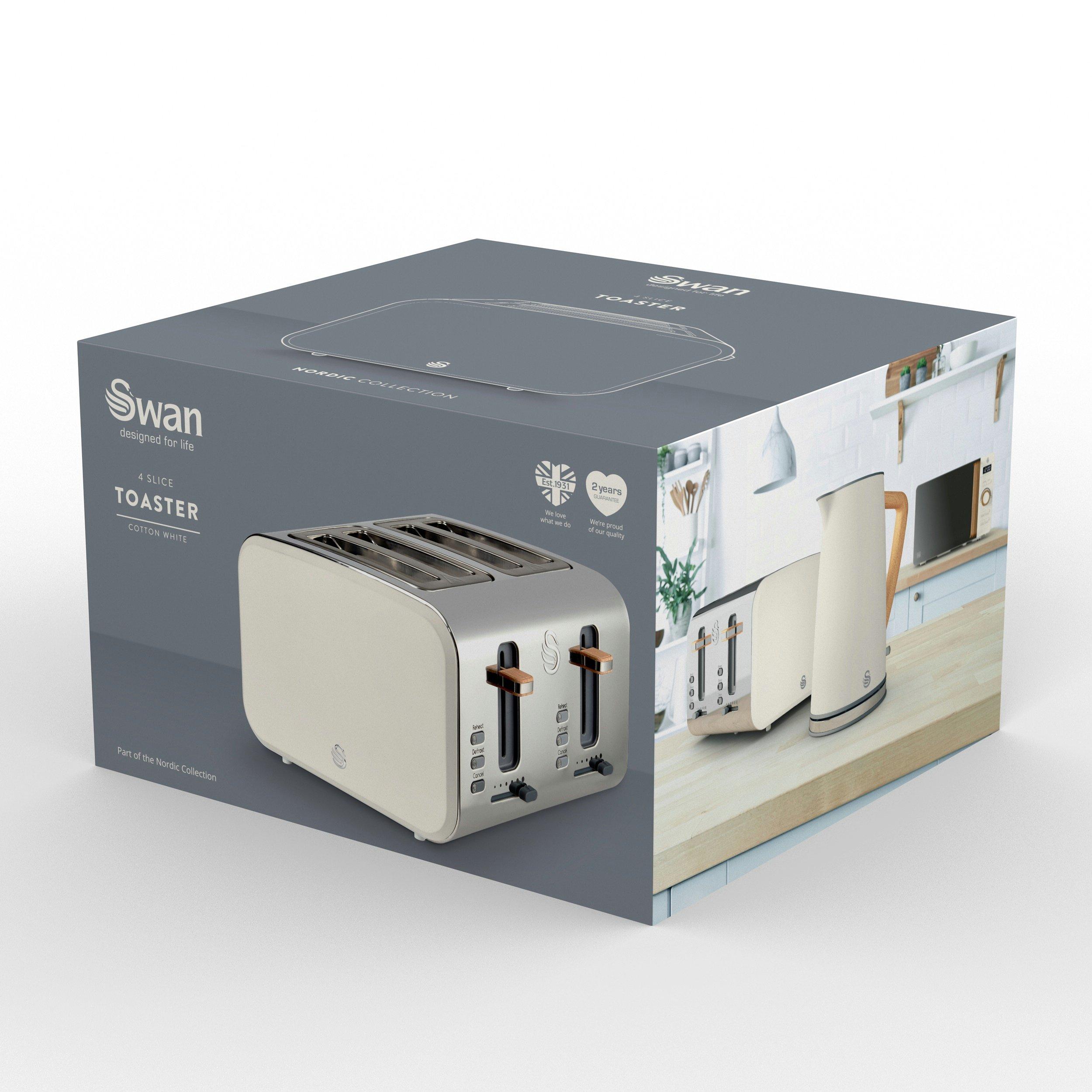 Grey - Swan - 4 Slice Nordic Style Toaster - White - 9