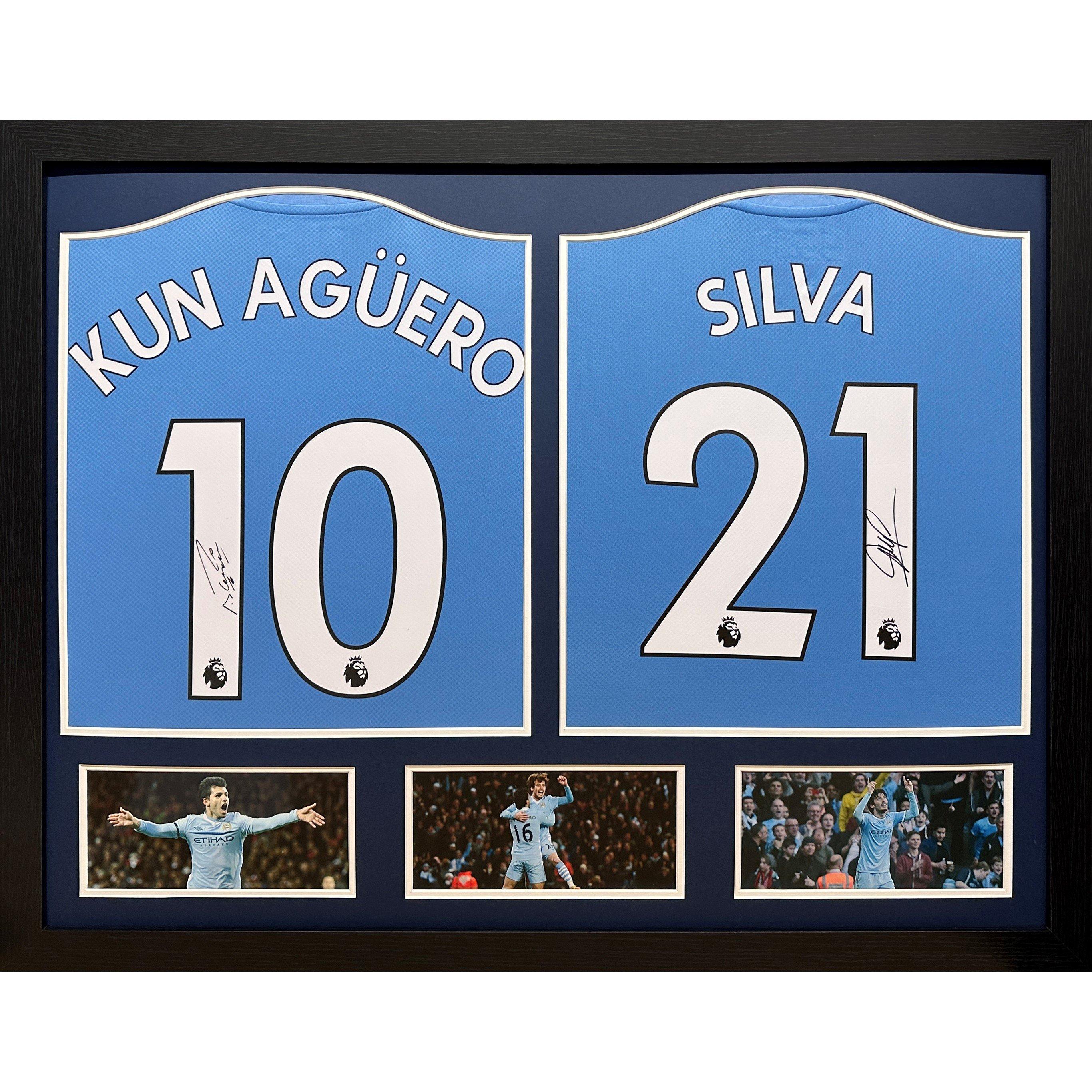 Blue - AllStarSignings Ltd - Sergio Aguero & David Silva 2 signed & framed Manc - 1