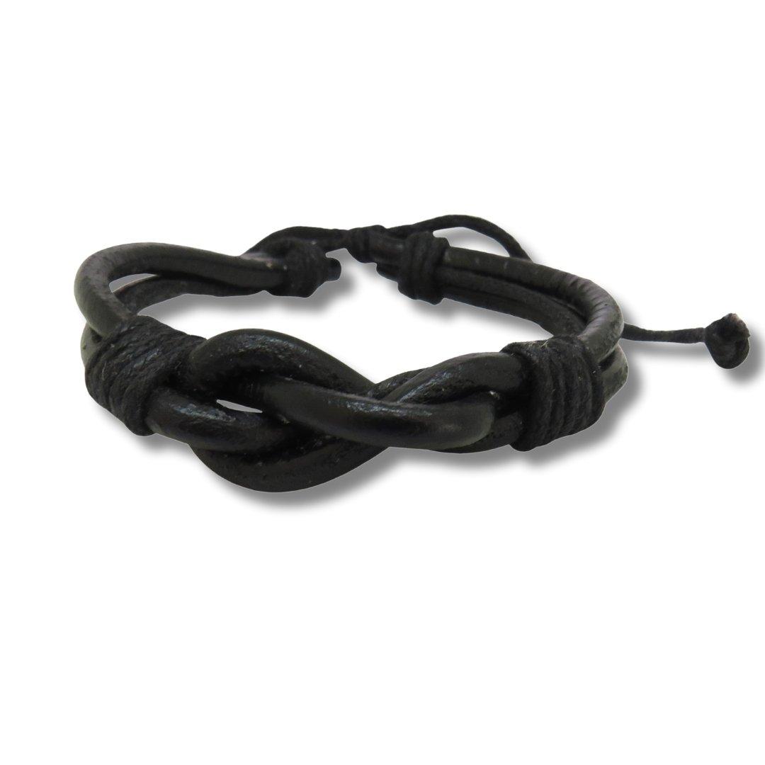 Black - Aye Do Gifts - Black Mens Leather Knot Bracelet - 1