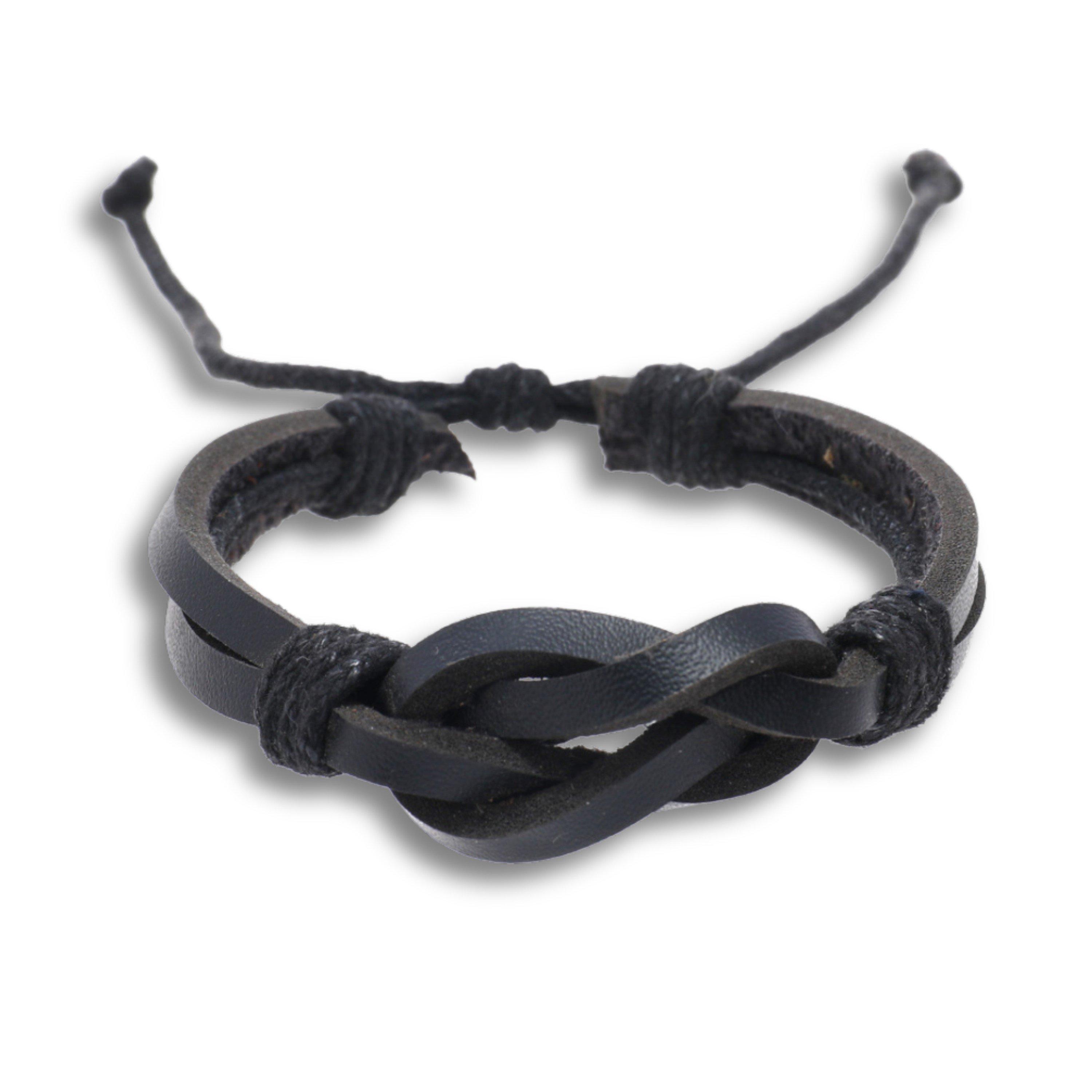 Black - Aye Do Gifts - Mens Black Leather Retro Knot Bracelet - 2