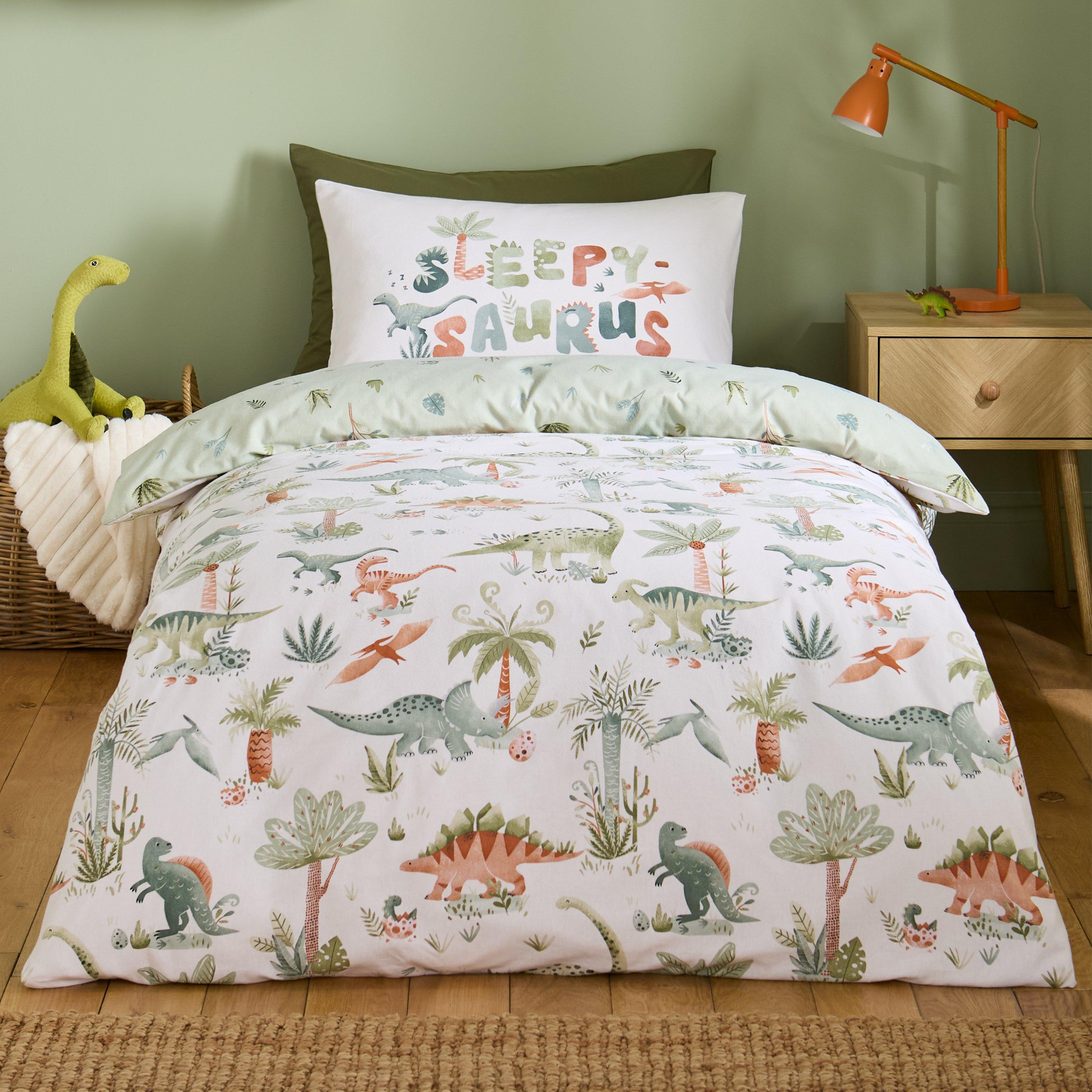 Cream - Catherine Lansfield - Brushed Sleepy Saurus Dino Cotton Duvet Cover Set - 1