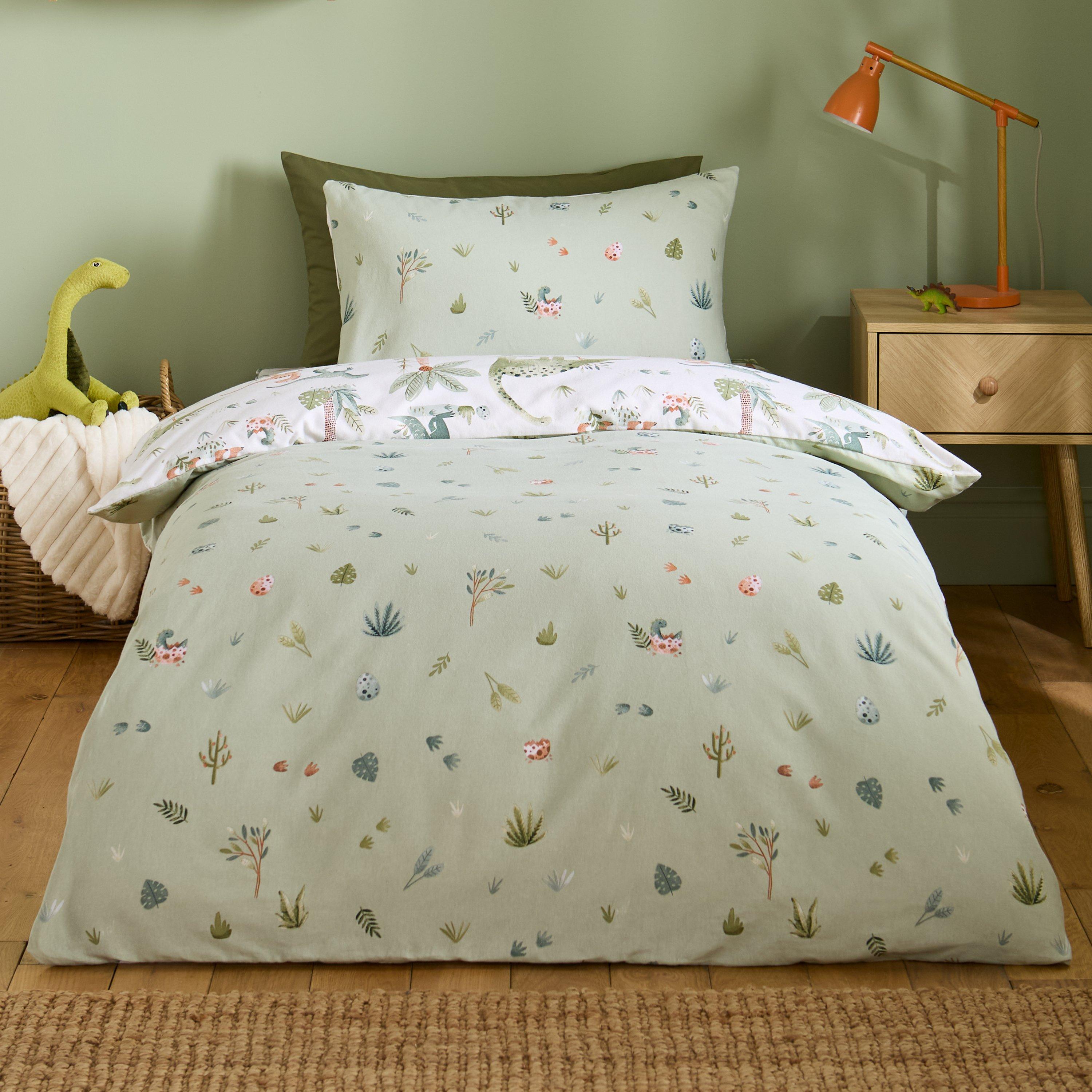 Cream - Catherine Lansfield - Brushed Sleepy Saurus Dino Cotton Duvet Cover Set - 2