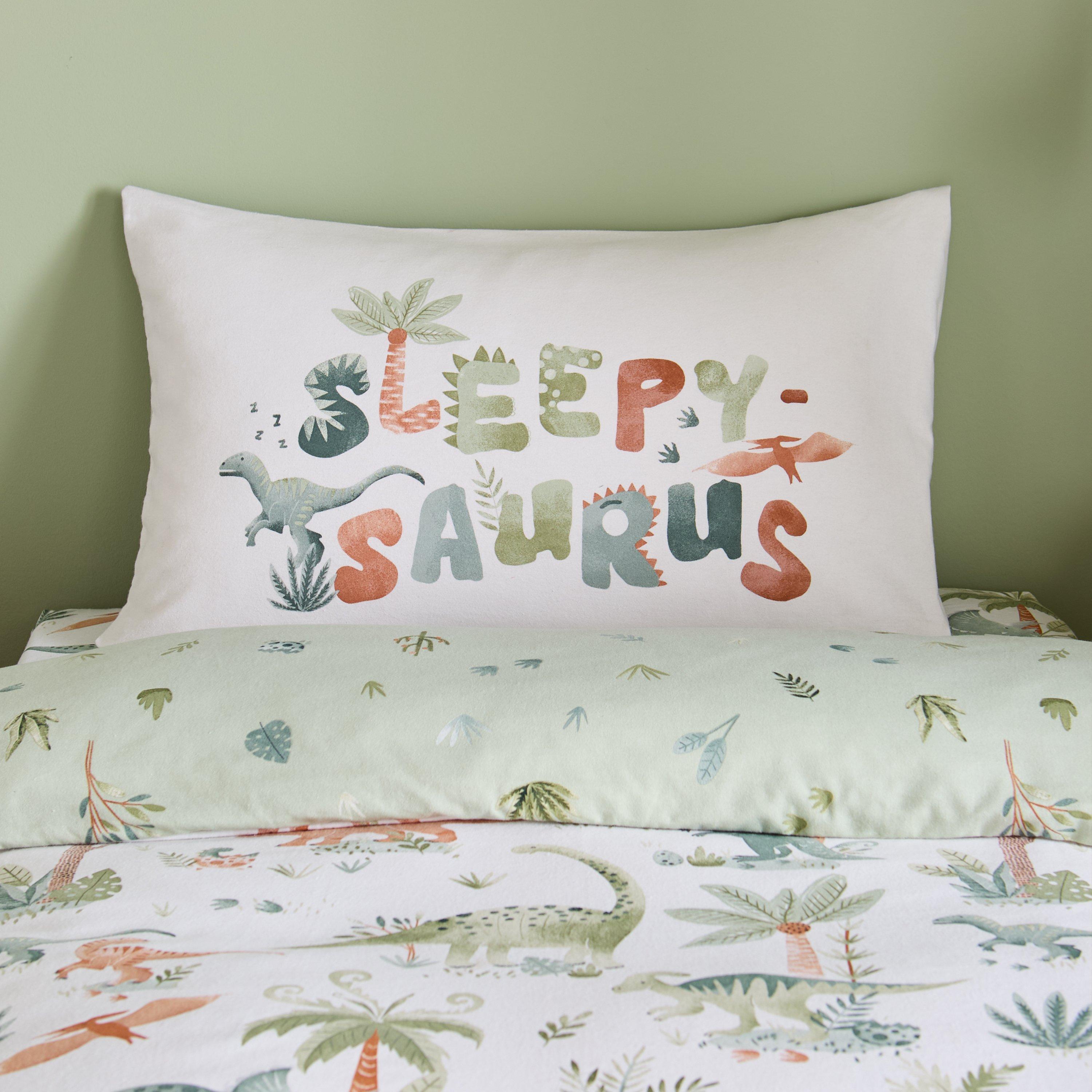 Cream - Catherine Lansfield - Brushed Sleepy Saurus Dino Cotton Duvet Cover Set - 3