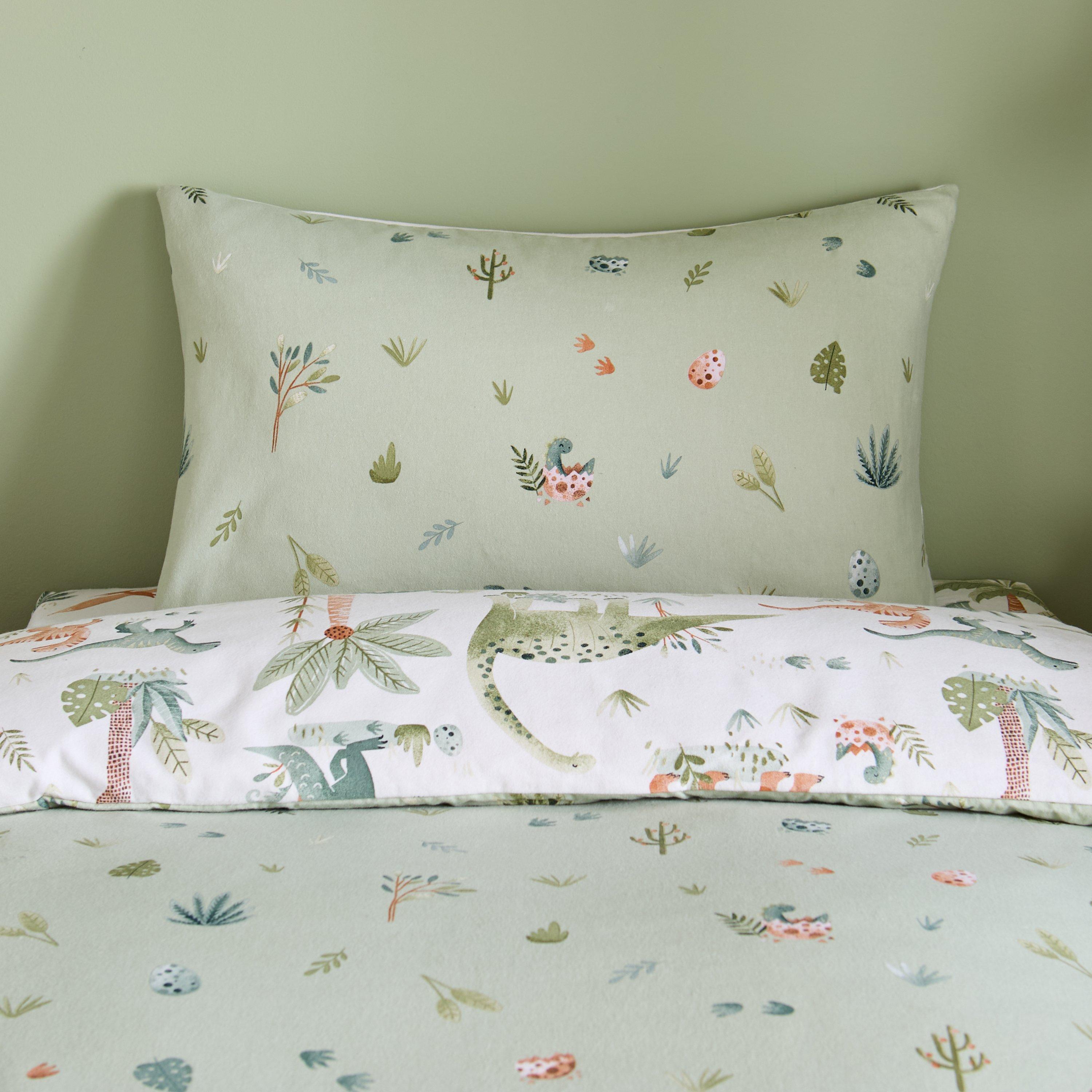 Cream - Catherine Lansfield - Brushed Sleepy Saurus Dino Cotton Duvet Cover Set - 4