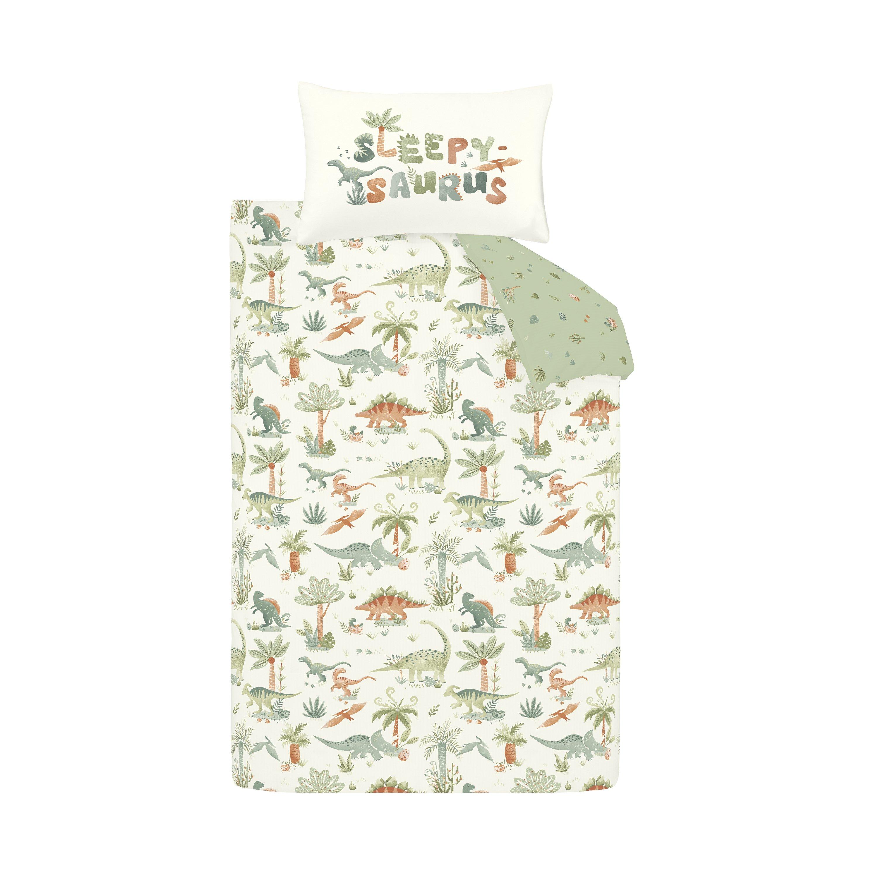 Cream - Catherine Lansfield - Brushed Sleepy Saurus Dino Cotton Duvet Cover Set - 6
