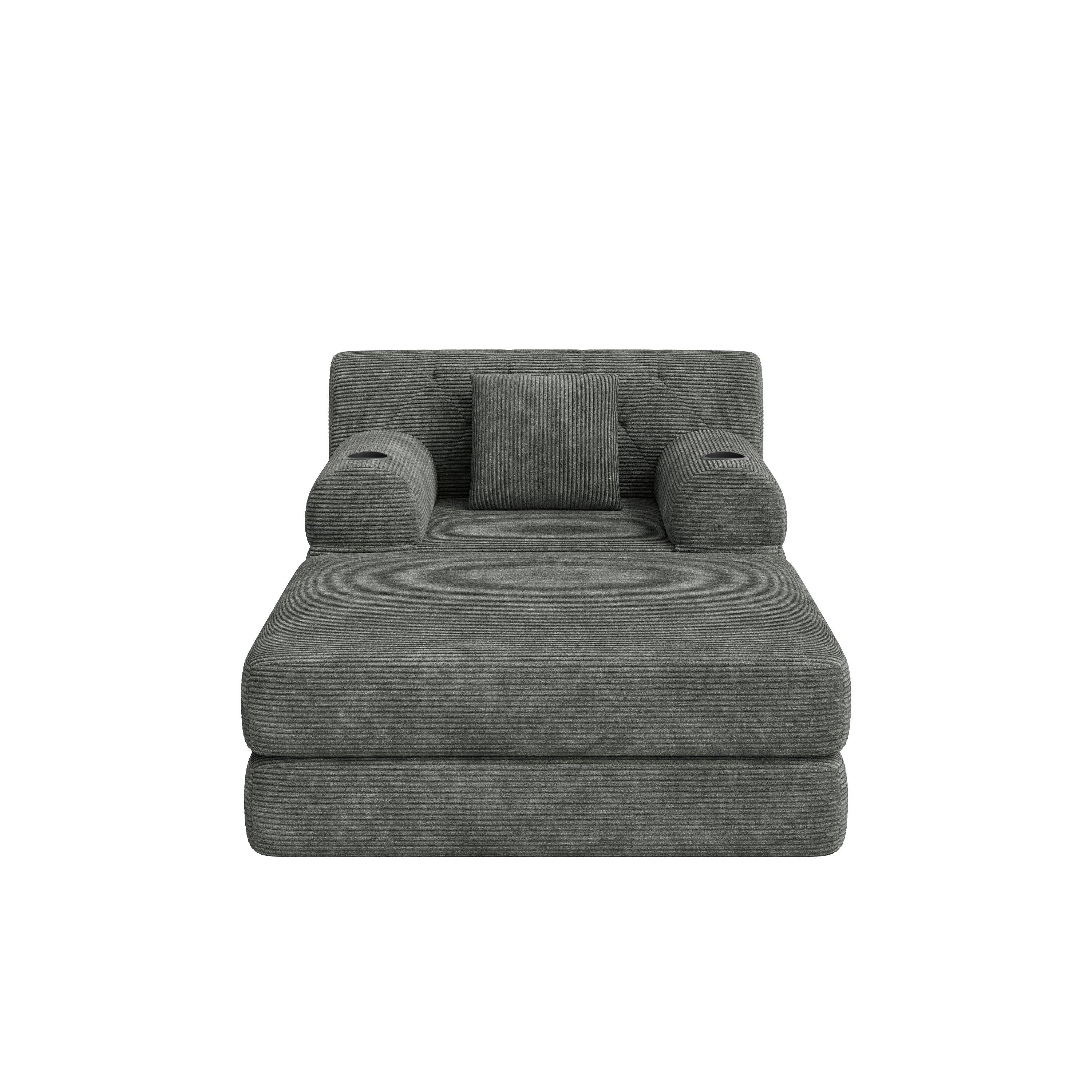 Dark Gray - Urban Meuble - Corduroy Convertible Sleeper Chair with Ottoman - 12