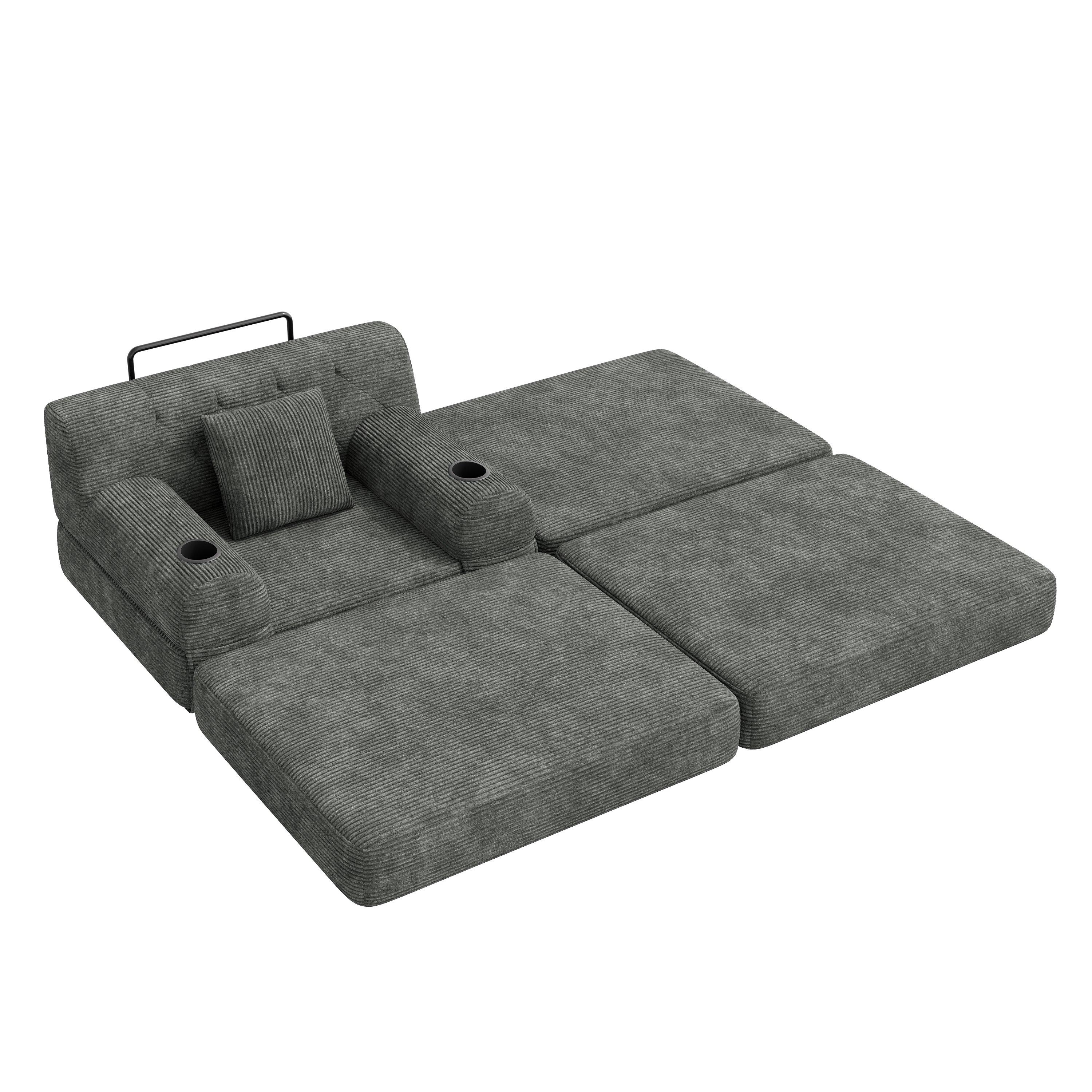 Dark Gray - Urban Meuble - Corduroy Convertible Sleeper Chair with Ottoman - 13