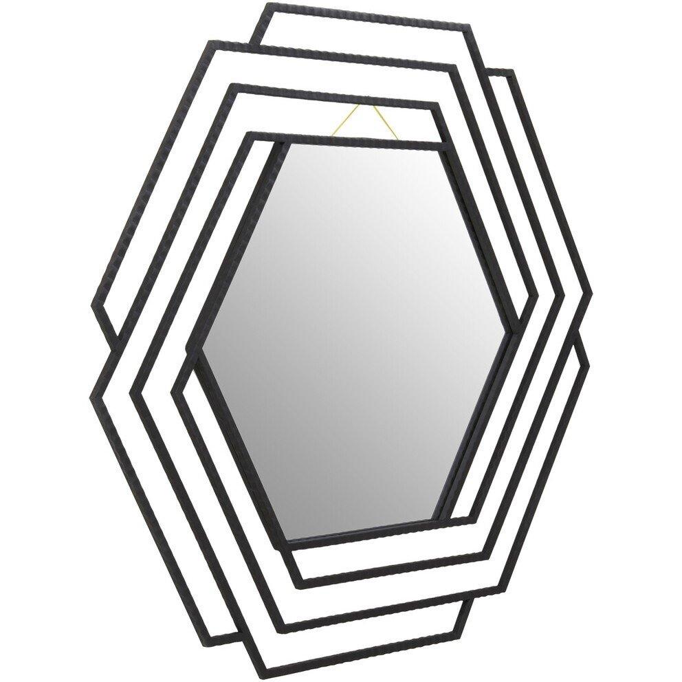 Black - Premier Housewares - Beauly Black Finish Hexagonal Wall Mirror - 2