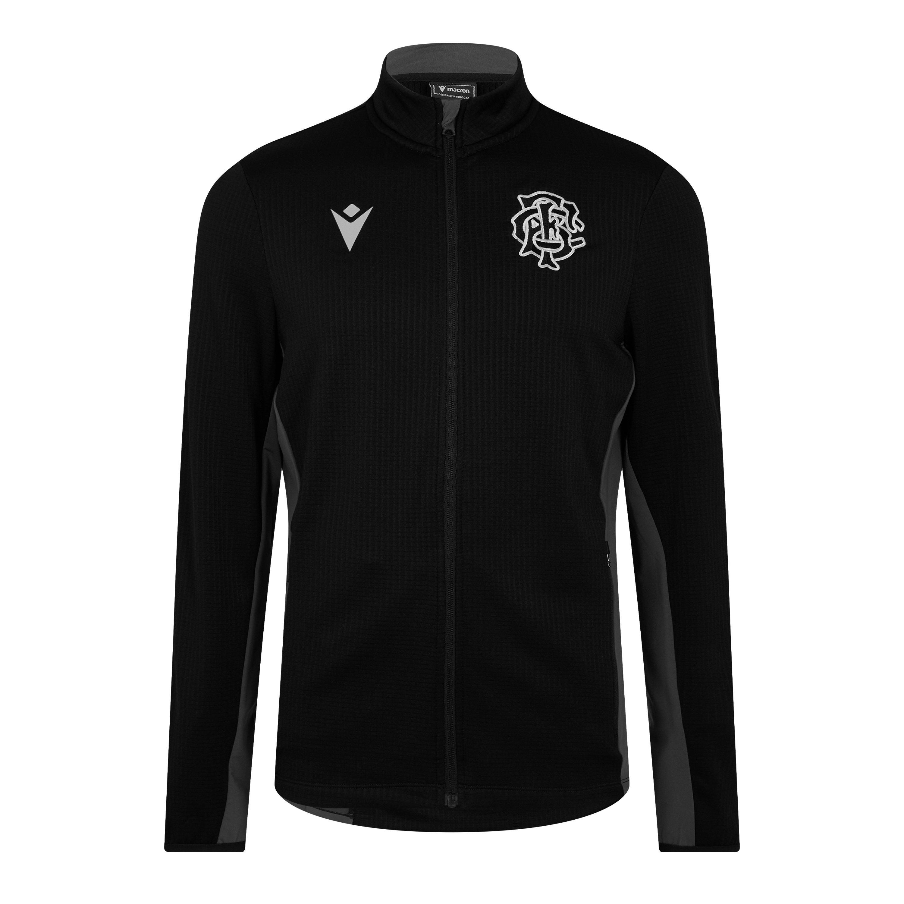 Black/White - Macron - Men's Barbarians 2024-2025 Cotton Full Zip Stand Collar Slim Fit Rugby Jacket - 1