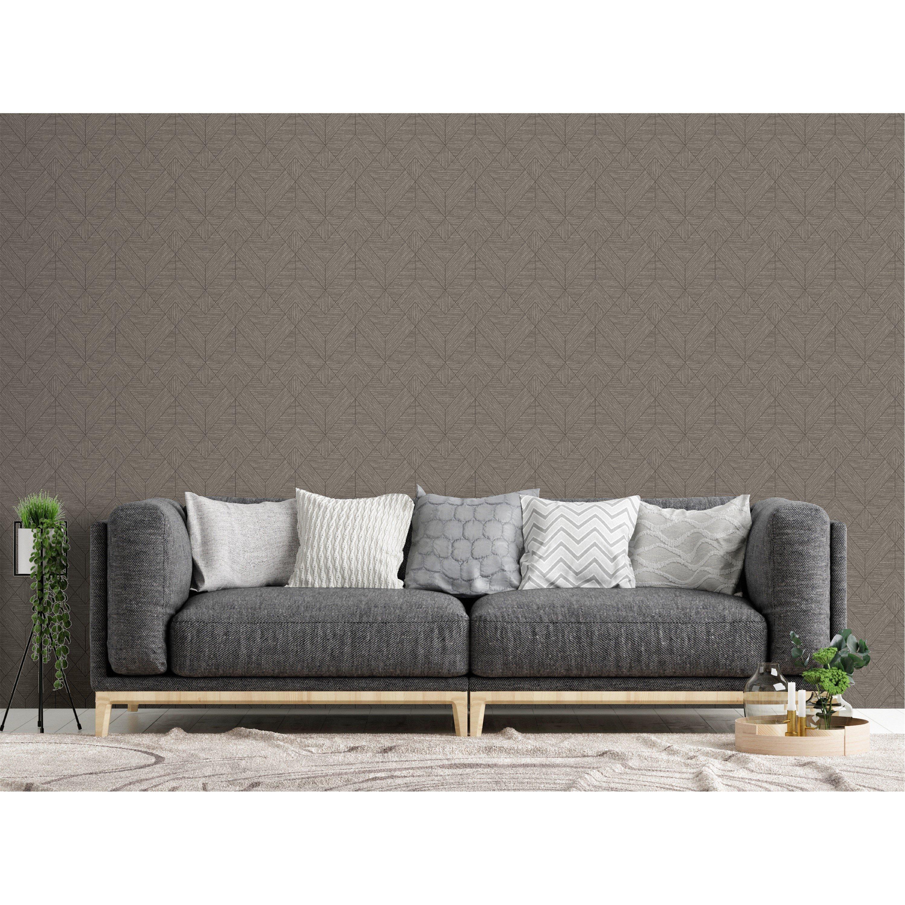 Charcoal - Arthouse - Wood Grain Geo Charcoal / Gold Wallpaper - 3