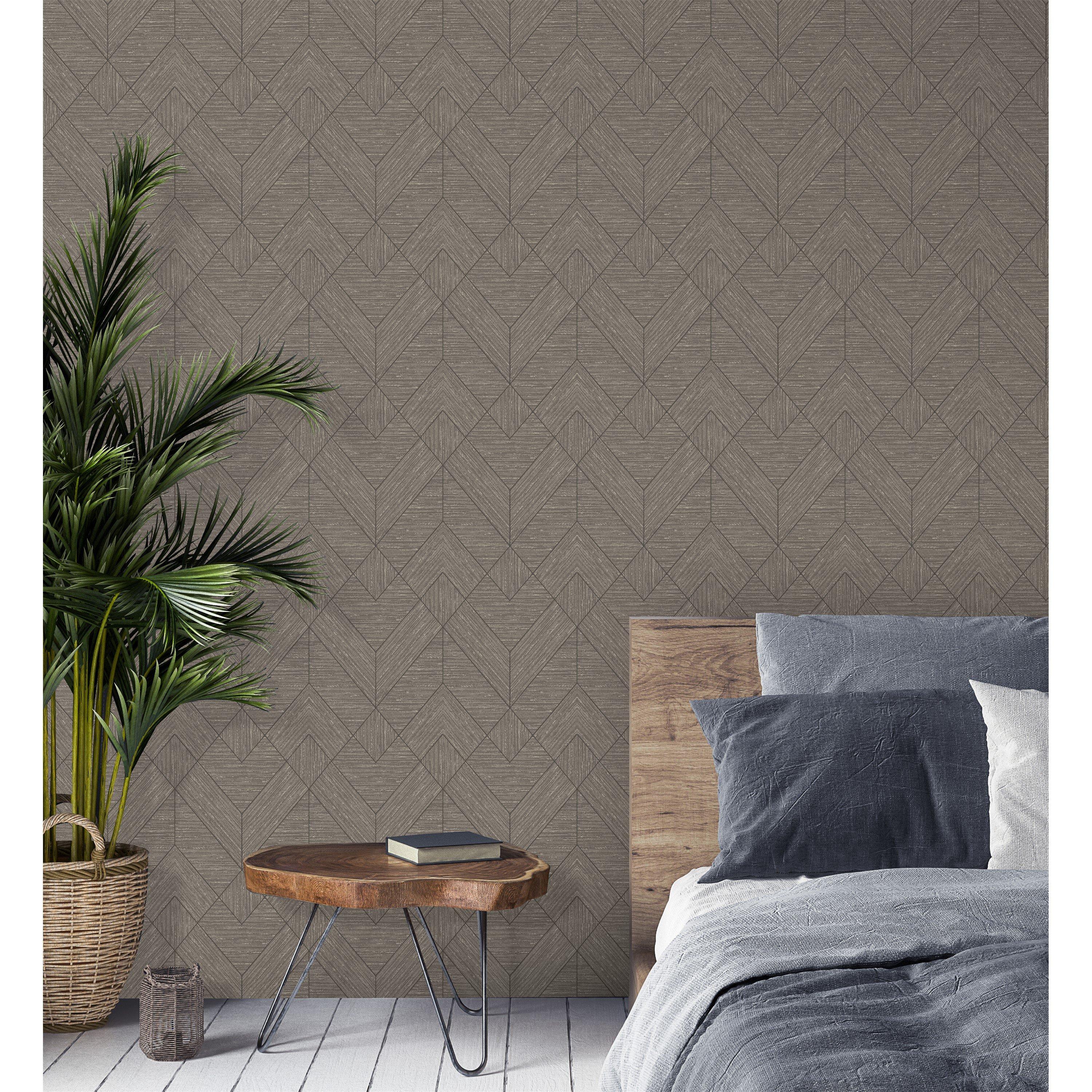 Charcoal - Arthouse - Wood Grain Geo Charcoal / Gold Wallpaper - 4