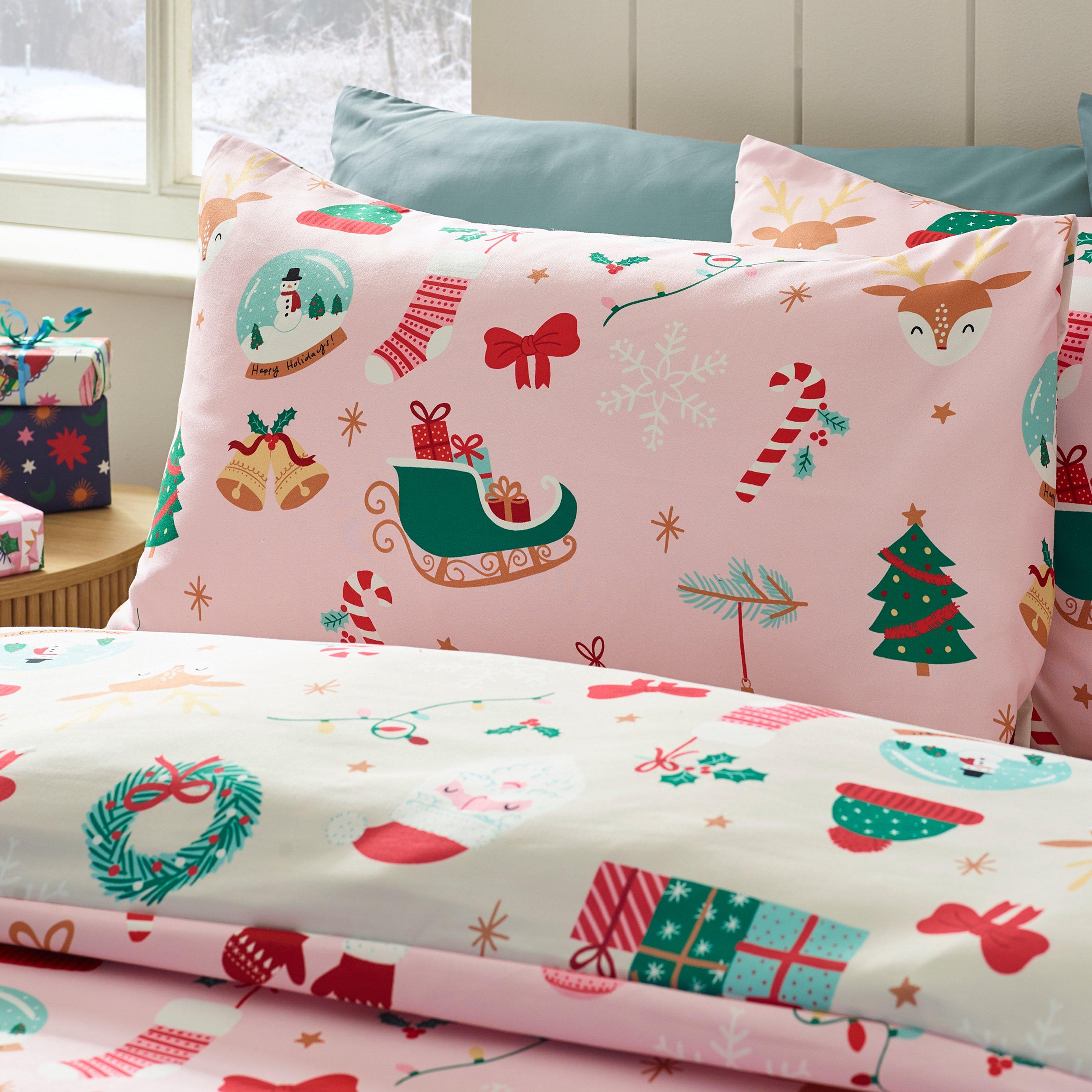 Pink - Catherine Lansfield - Christmas Happy Holidays So Soft Duvet Cover Set - 3