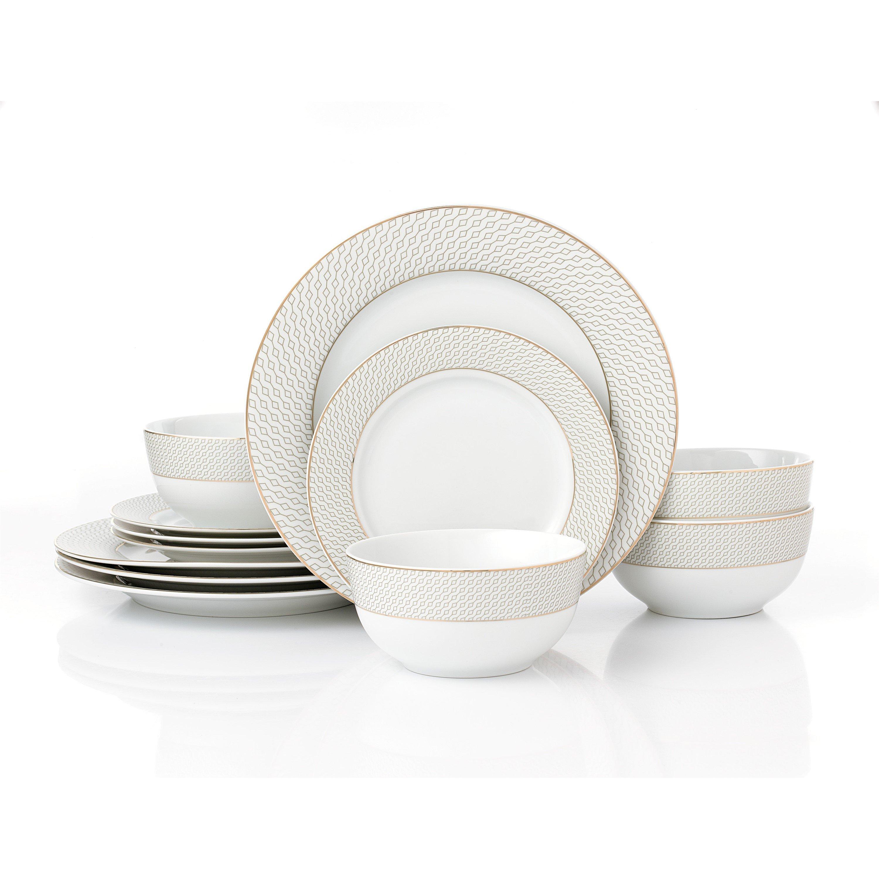 Multi - Waterside - 12pc Premium Diamond  & Gold Dinner Set - 1
