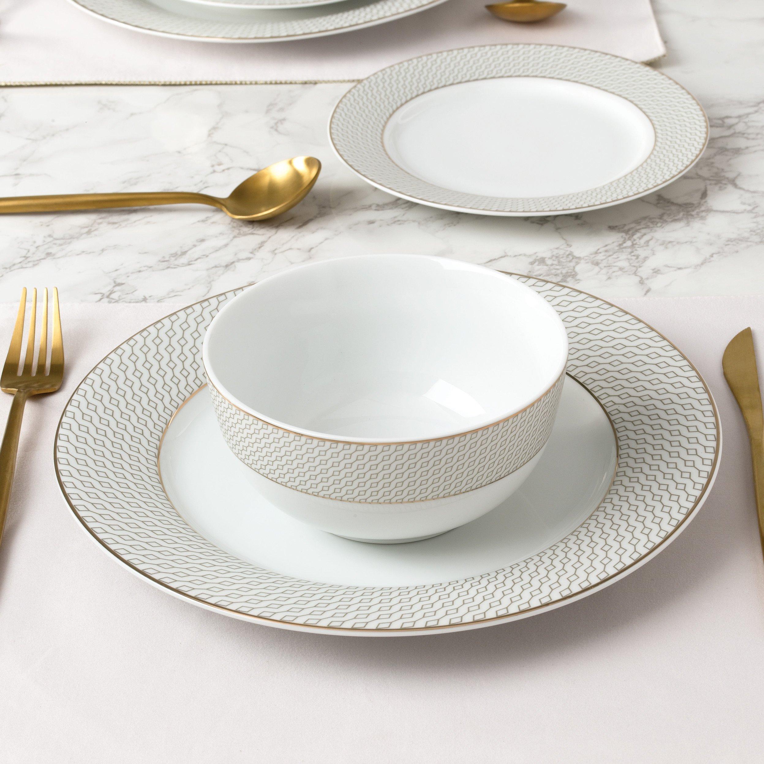 Multi - Waterside - 12pc Premium Diamond  & Gold Dinner Set - 3