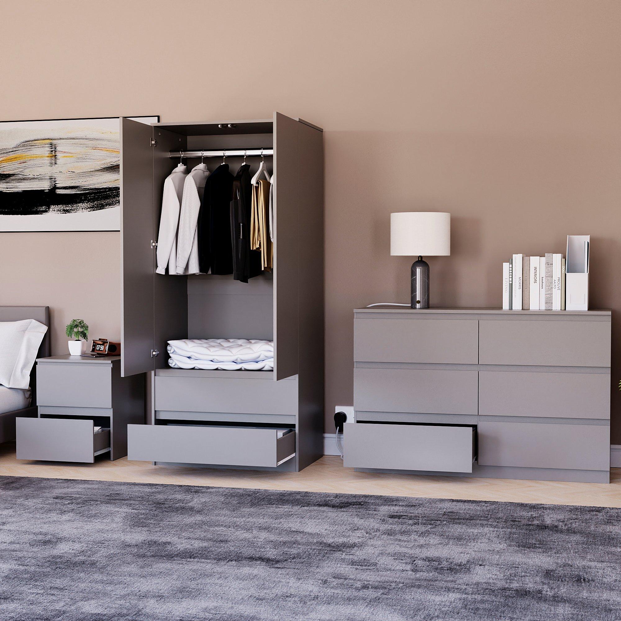 Grey - Lassic - Vida Designs 3 Piece Denver Bedroom Set 4 - 3