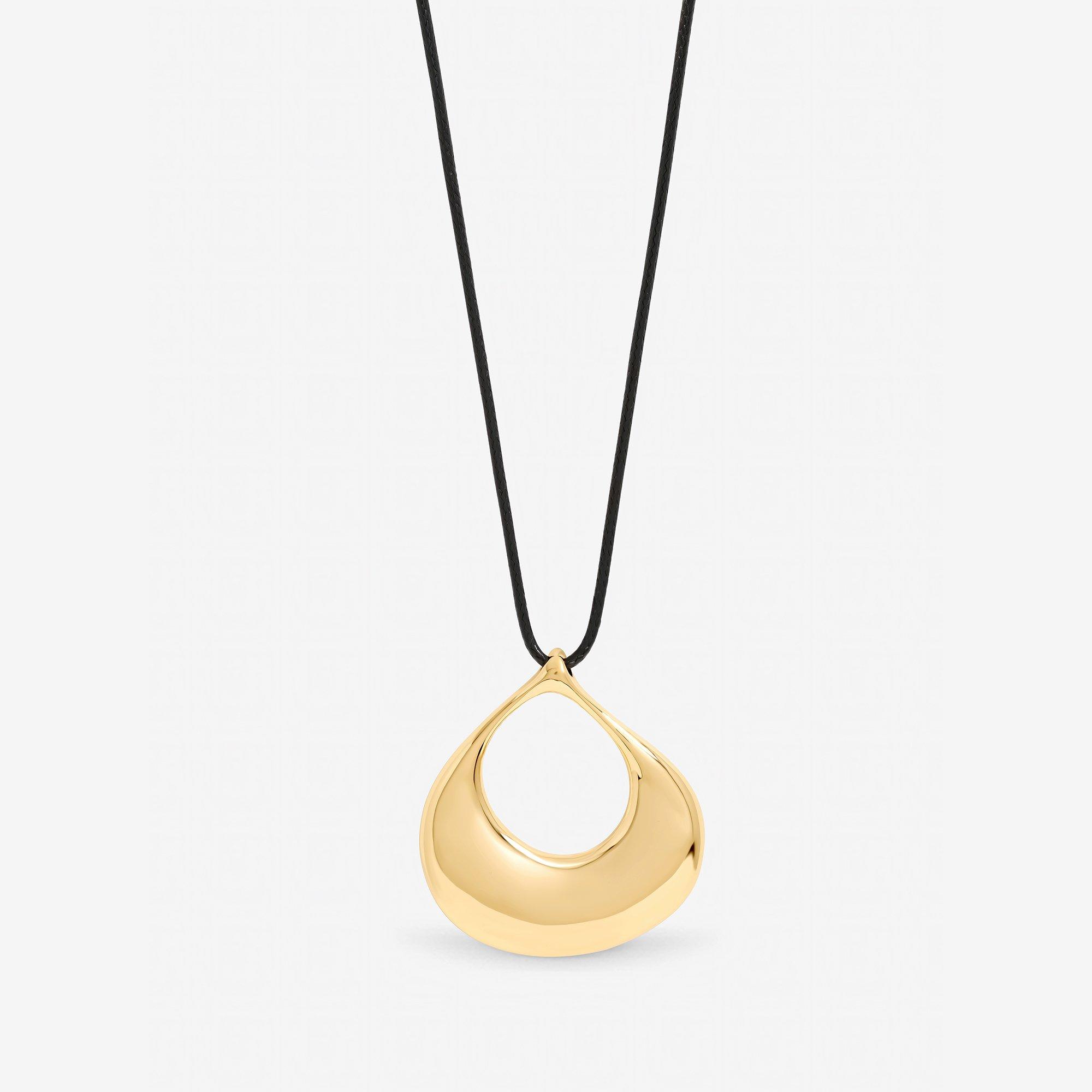 Gold - Inicio - Gold Plated and Jet Cord Open Pendant - Gift Pouch - 1