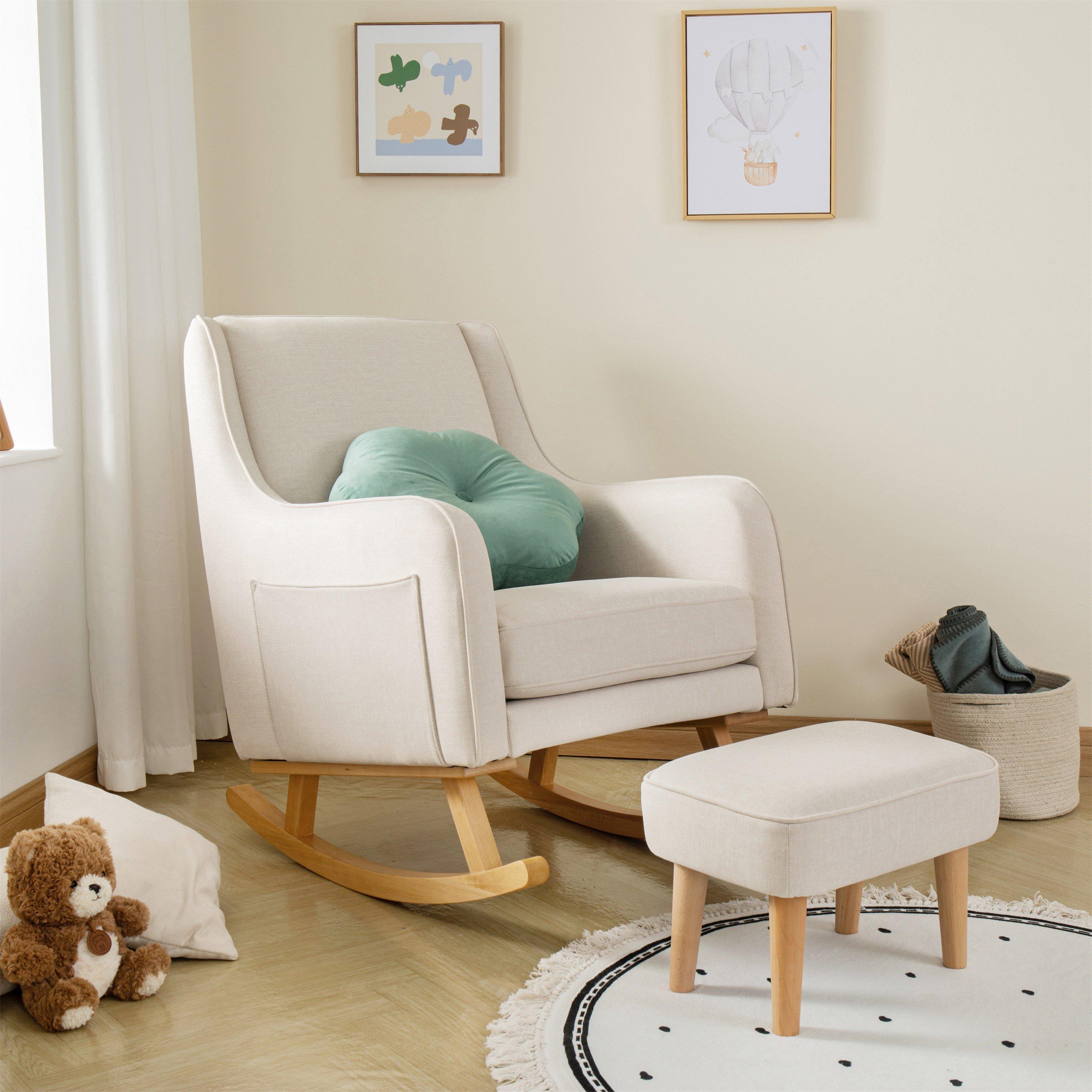 Ivory - Babymore - Ida Nursing Chair with Stool - Ivory - 2