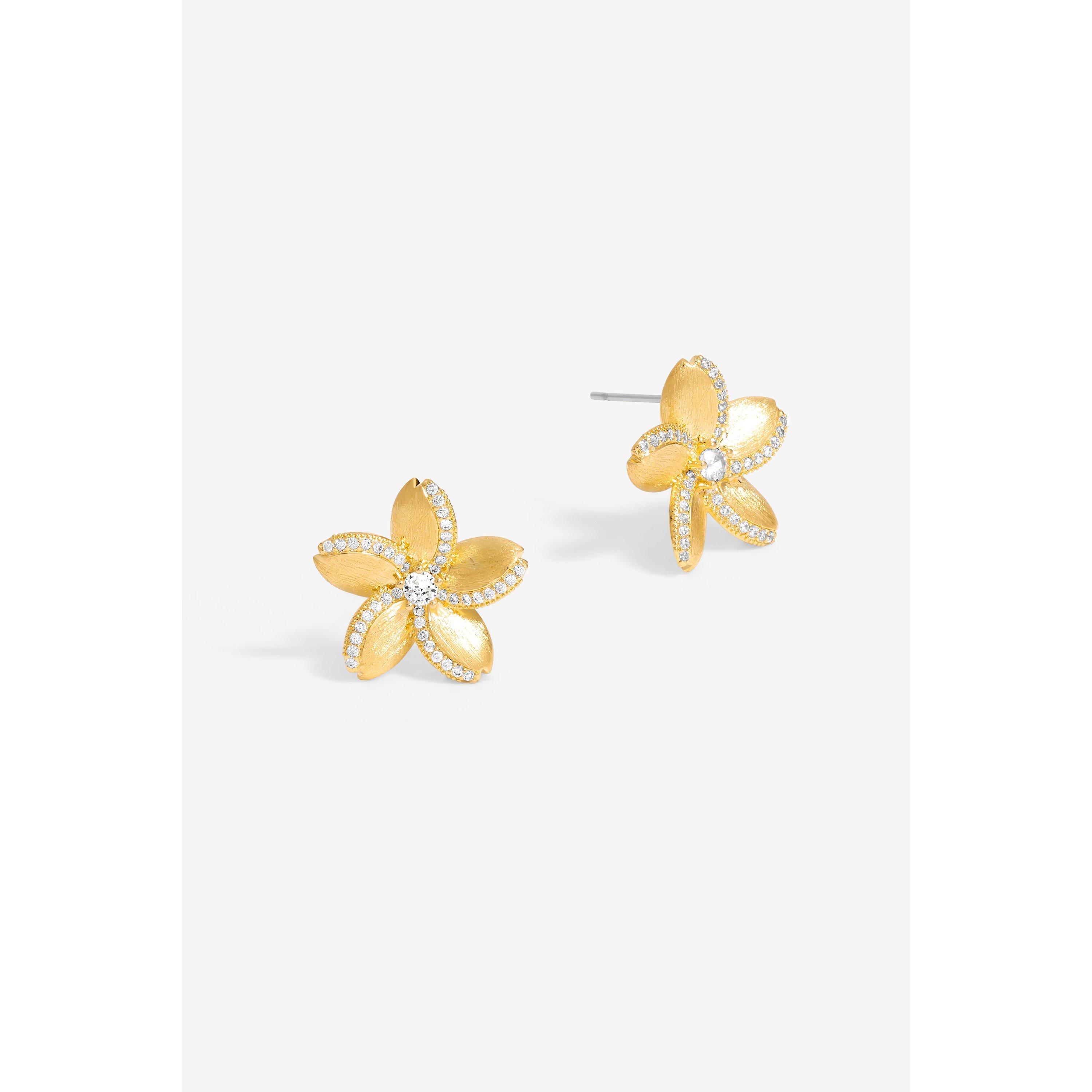 Gold - Jon Richard - Gold Plated Satin Floral Earrings - 1