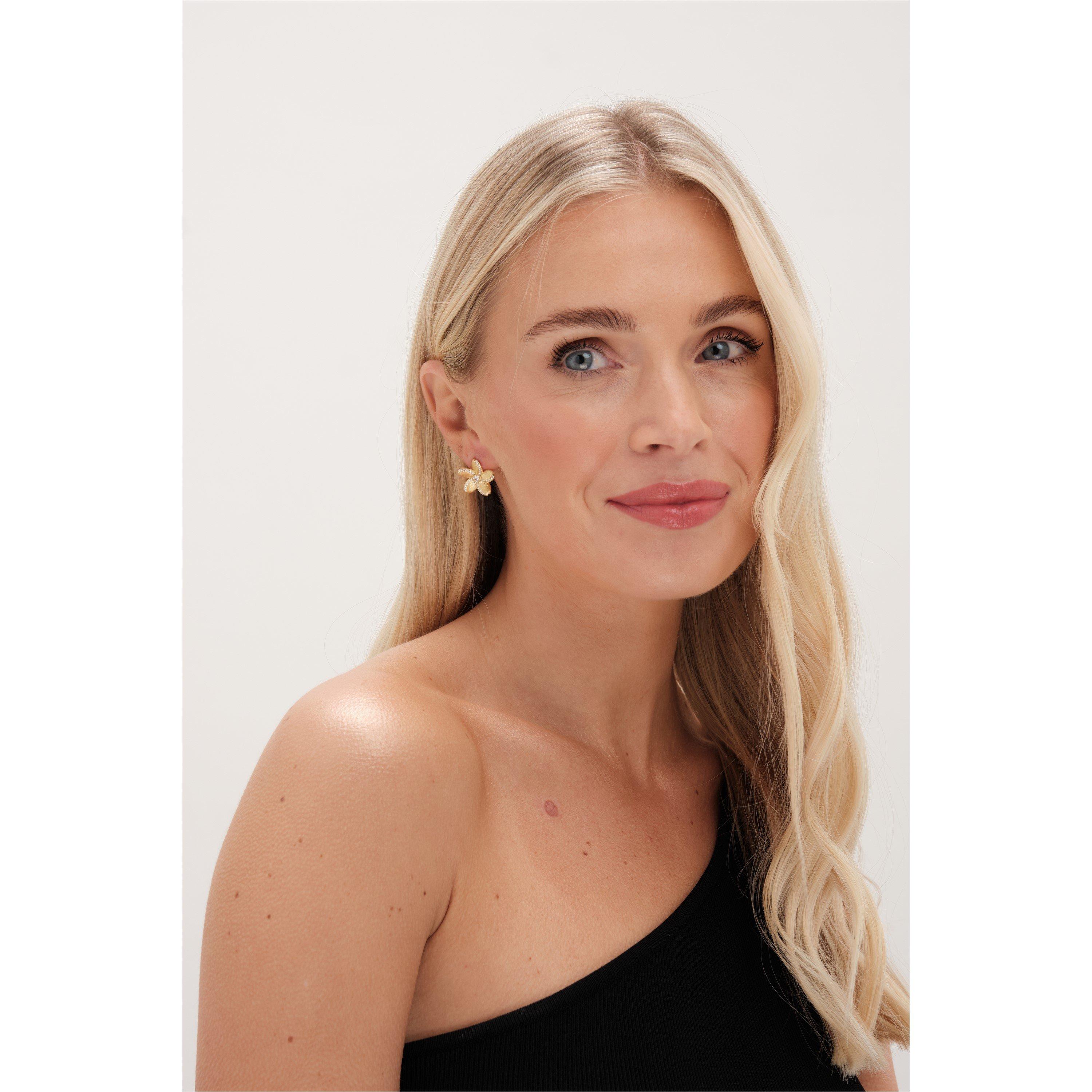 Gold - Jon Richard - Gold Plated Satin Floral Earrings - 2