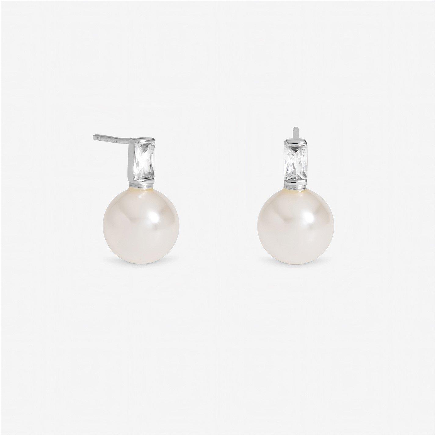 Inicio Women's Cubic Zirconia And Pearl Studs - Gift Pouch Silver