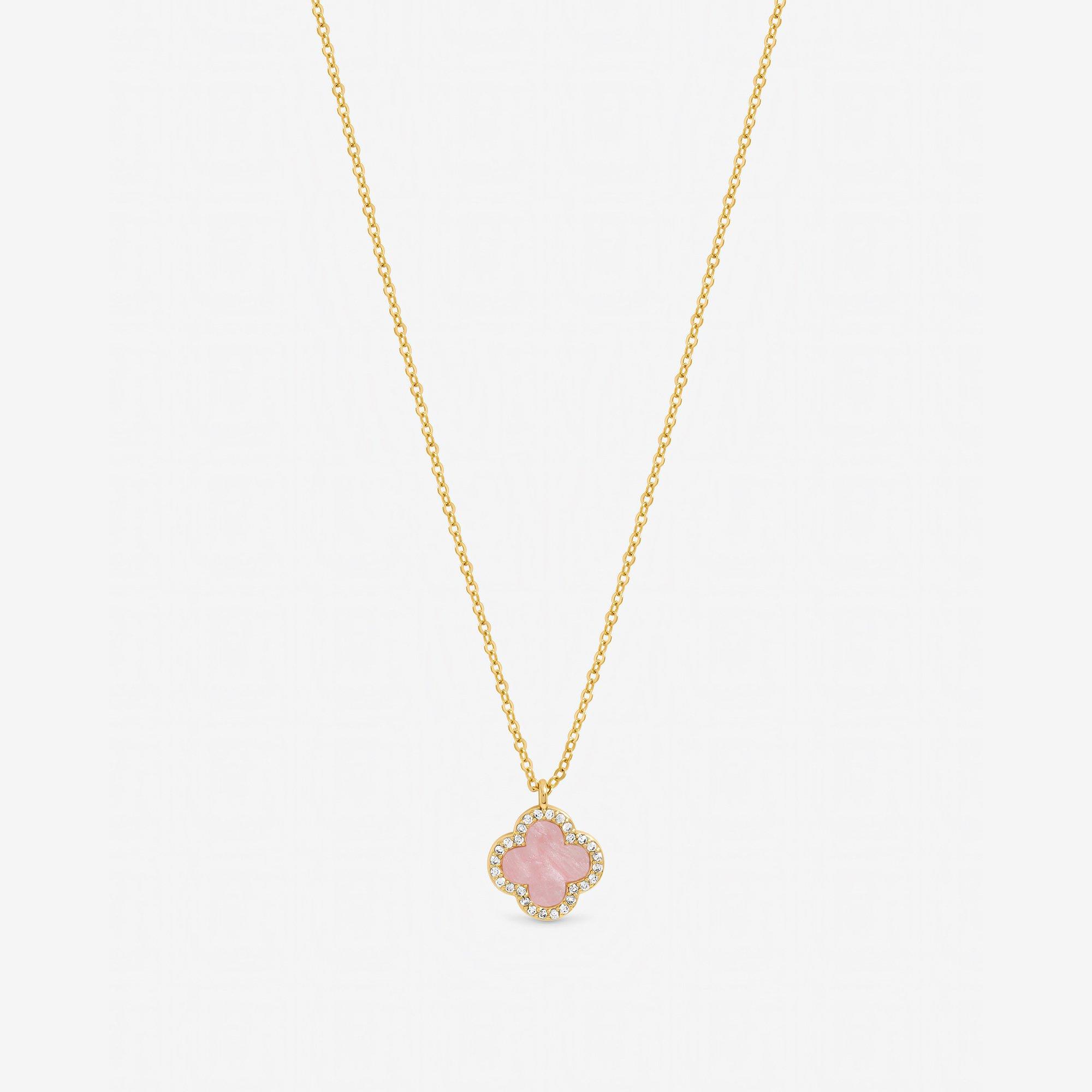 Silver - Jon Richard - Gold Plated and Pink Clover Pendant Necklace - 1