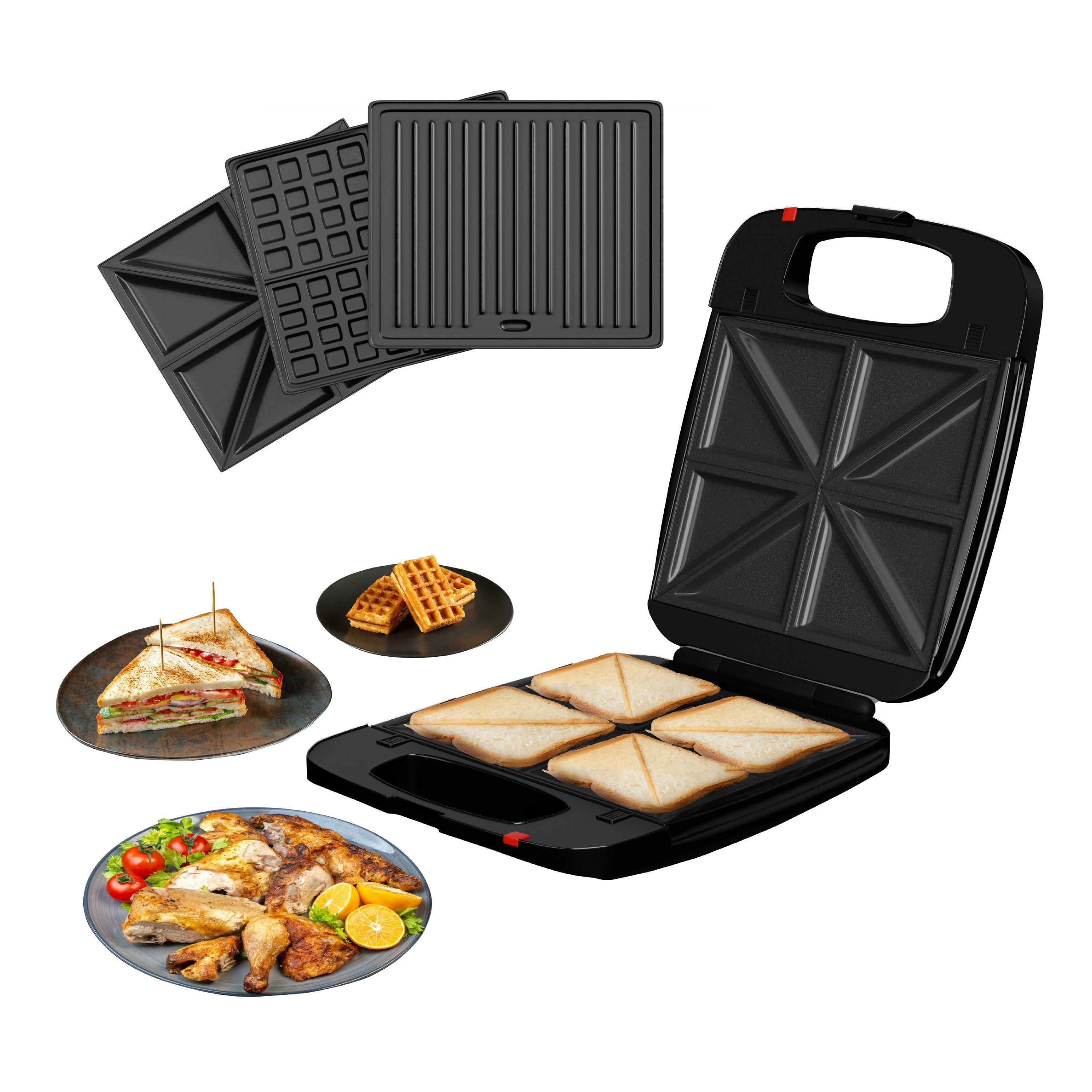 Black - DMD Collective - 4 Slice Toastie Maker With Waffles & Grill Plates - 1