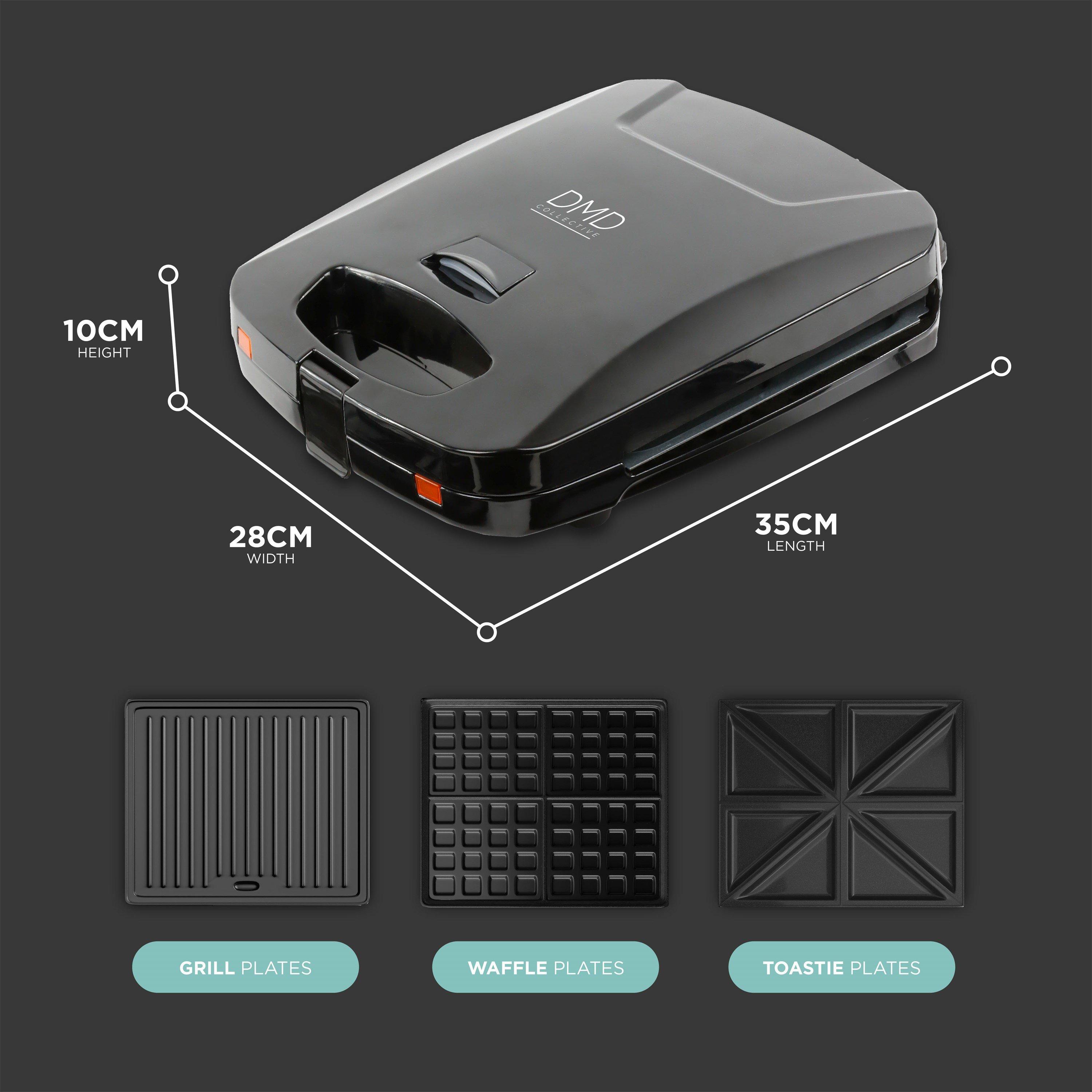 Black - DMD Collective - 4 Slice Toastie Maker With Waffles & Grill Plates - 2
