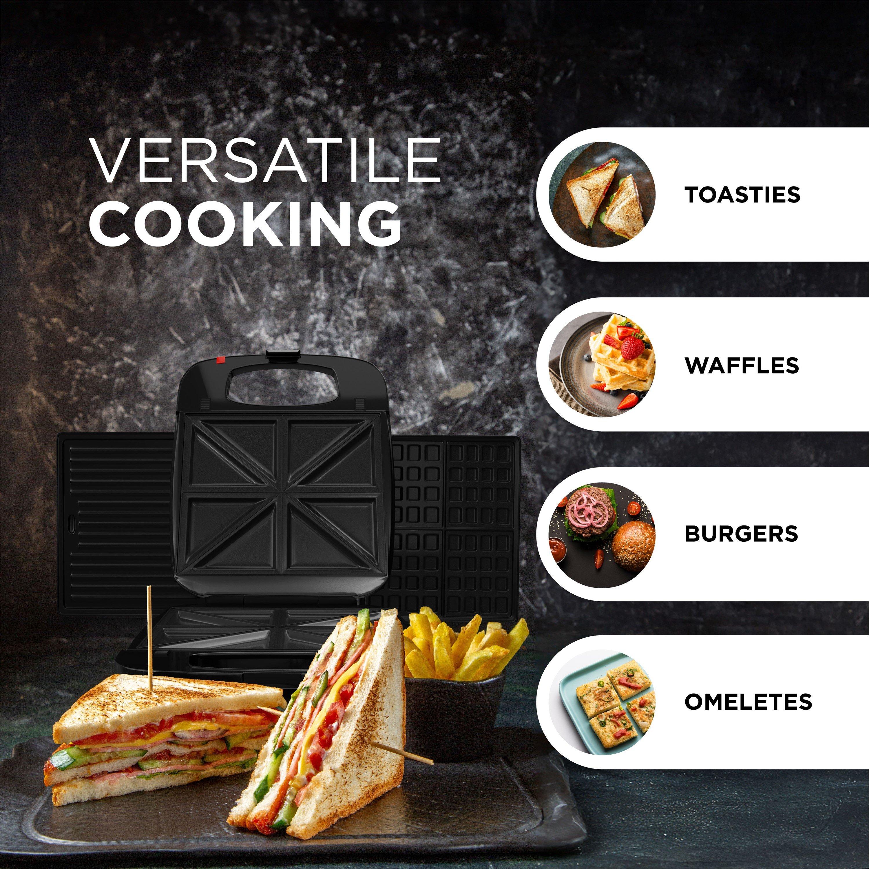 Black - DMD Collective - 4 Slice Toastie Maker With Waffles & Grill Plates - 3