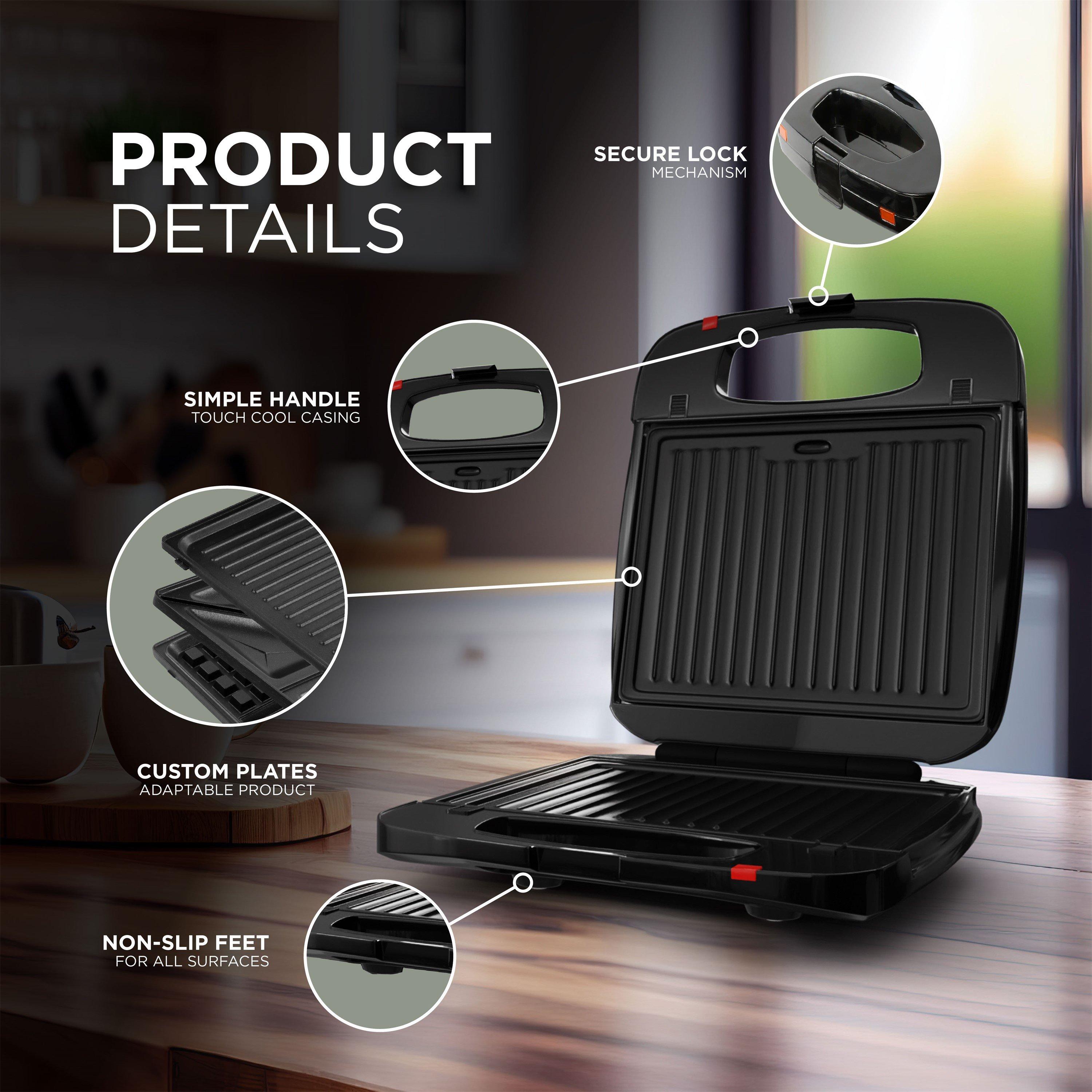 Black - DMD Collective - 4 Slice Toastie Maker With Waffles & Grill Plates - 4