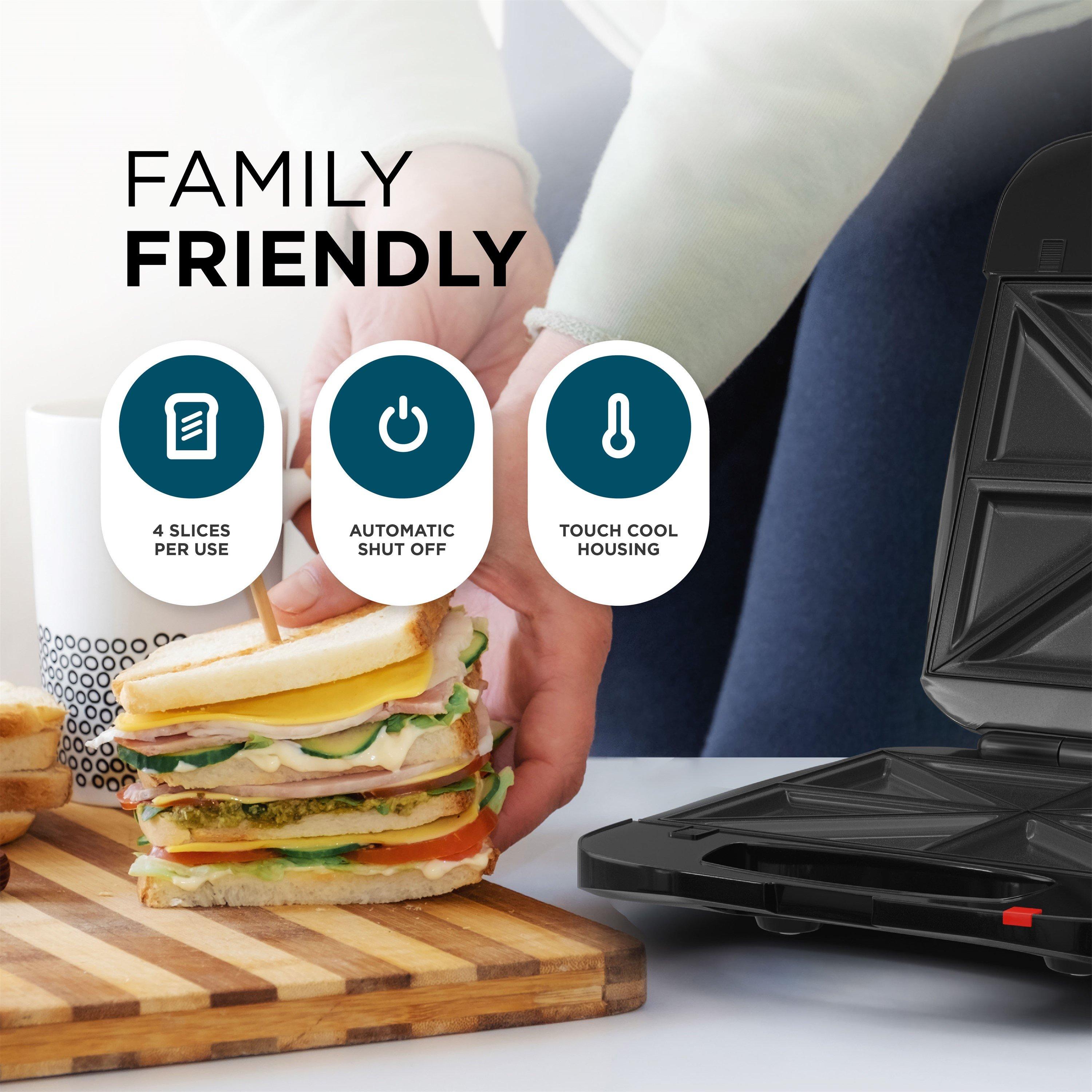 Black - DMD Collective - 4 Slice Toastie Maker With Waffles & Grill Plates - 5