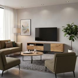 Urban Meuble Modern TV Stand Natural Finish Ample Storage