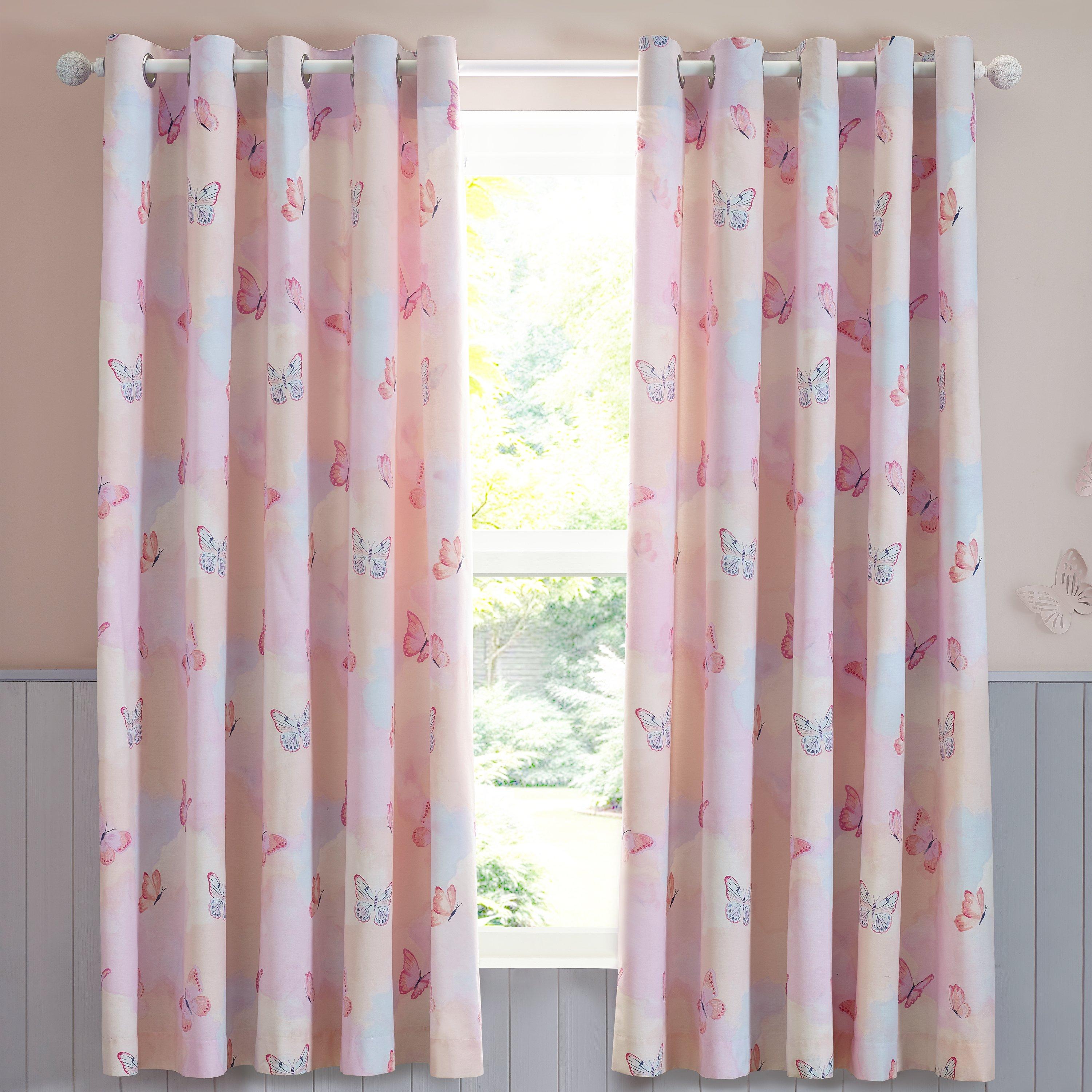 Pink - Catherine Lansfield - Ombre Butterflies Fully Reversible Eyelet Curtains - 1