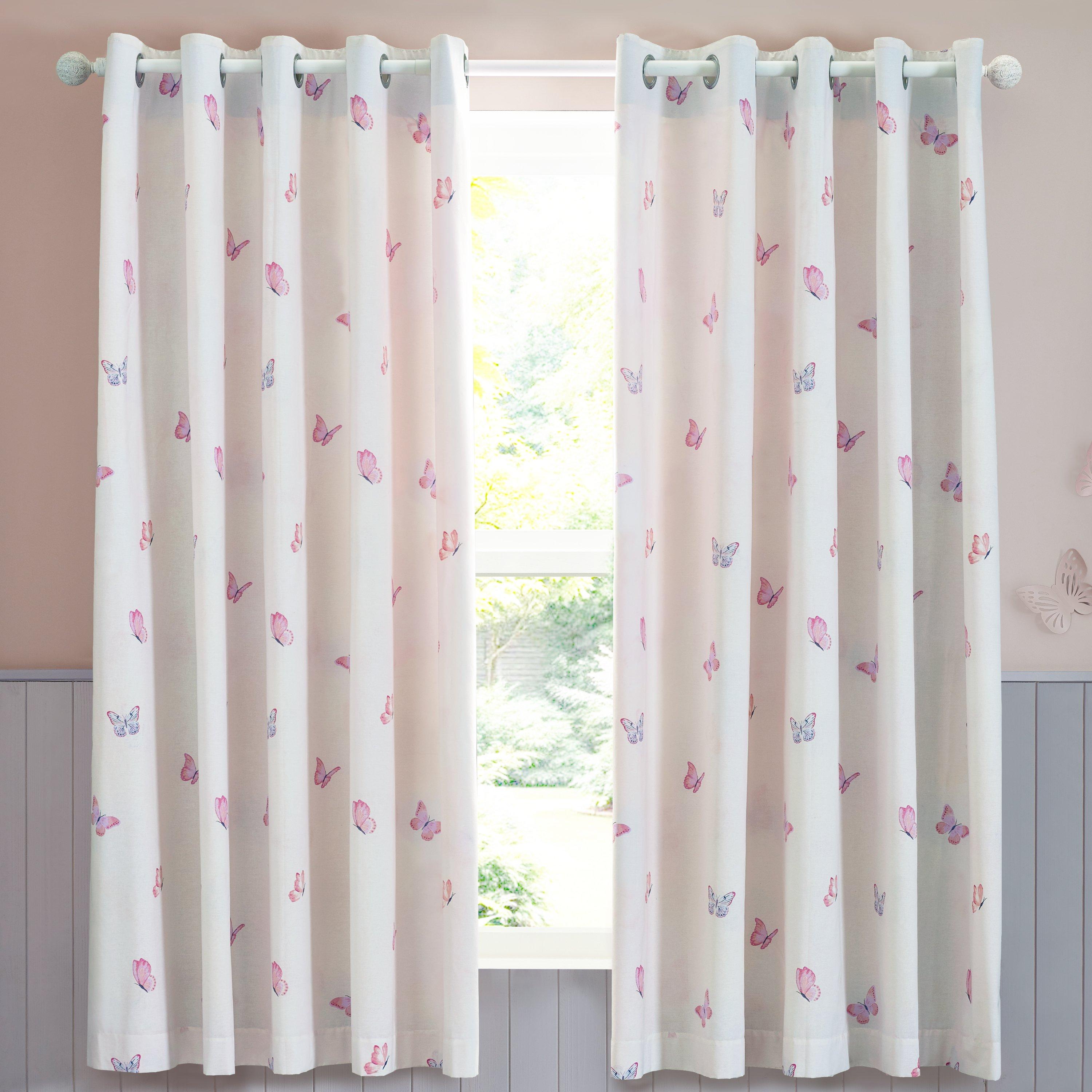 Pink - Catherine Lansfield - Ombre Butterflies Fully Reversible Eyelet Curtains - 2