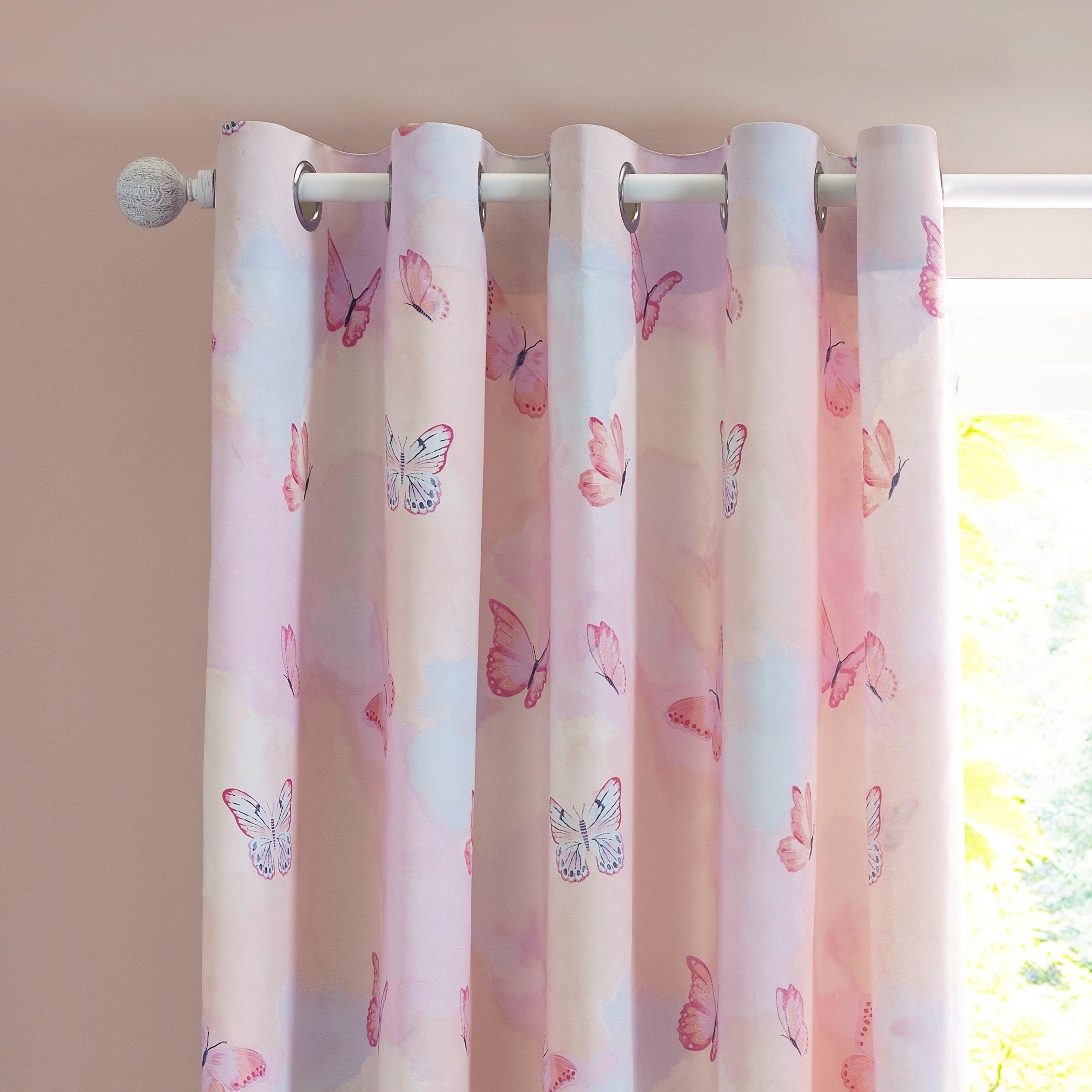 Pink - Catherine Lansfield - Ombre Butterflies Fully Reversible Eyelet Curtains - 3