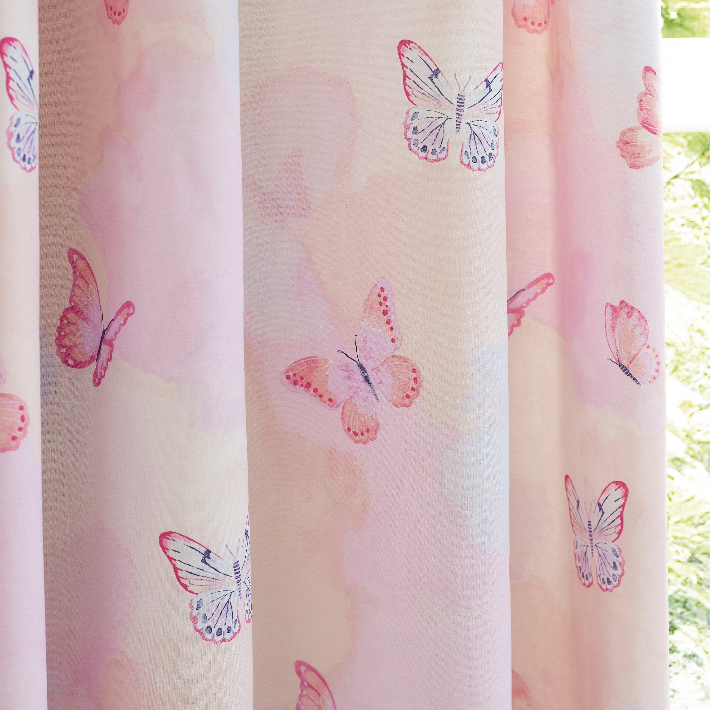 Pink - Catherine Lansfield - Ombre Butterflies Fully Reversible Eyelet Curtains - 4