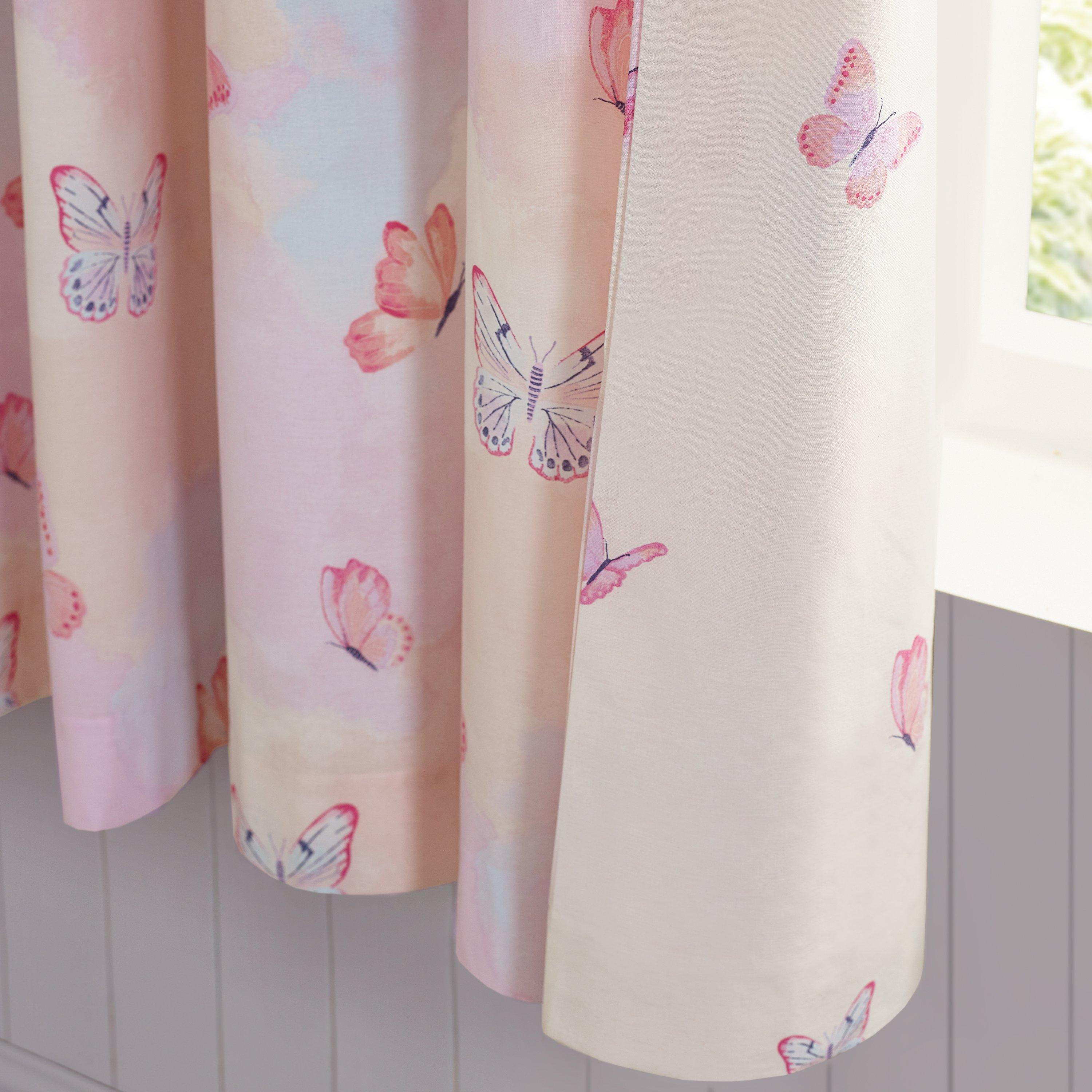 Pink - Catherine Lansfield - Ombre Butterflies Fully Reversible Eyelet Curtains - 5
