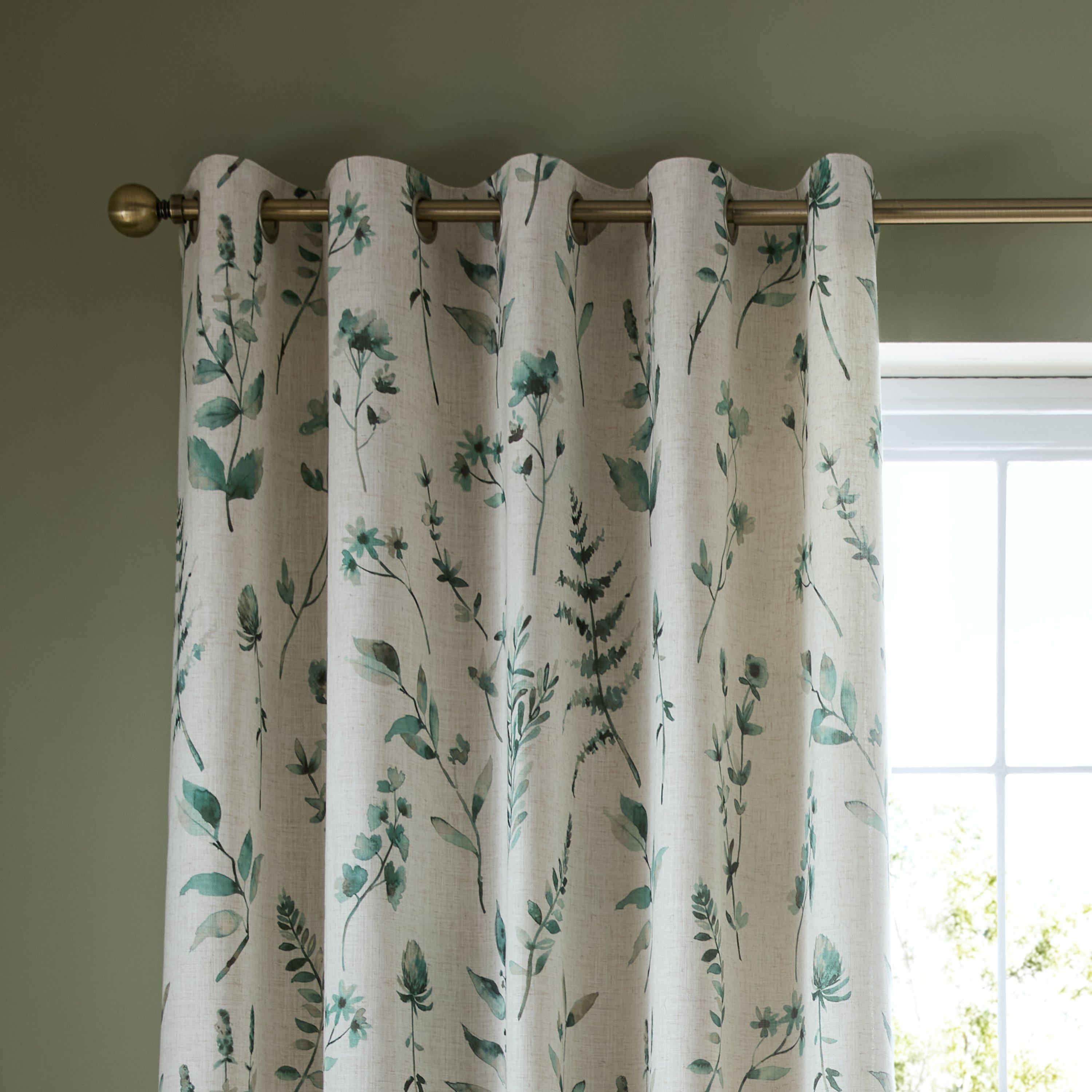 Natural / Green - Catherine Lansfield - Watercolour Leaves Lined Eyelet Curtains - 3