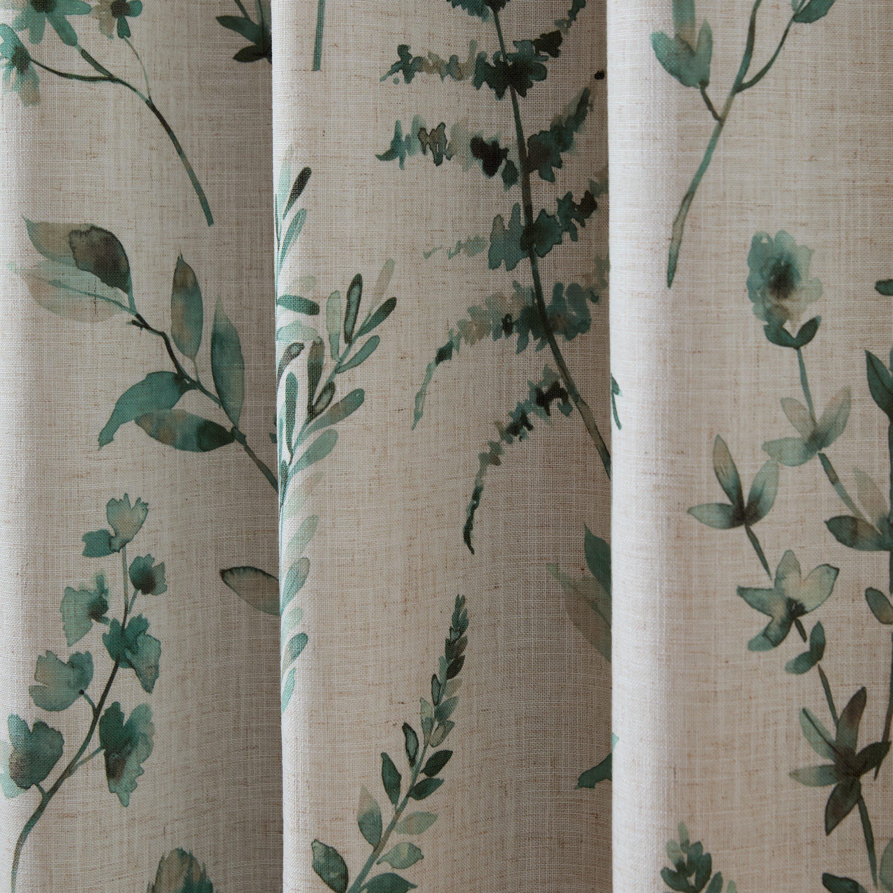 Natural / Green - Catherine Lansfield - Watercolour Leaves Lined Eyelet Curtains - 4