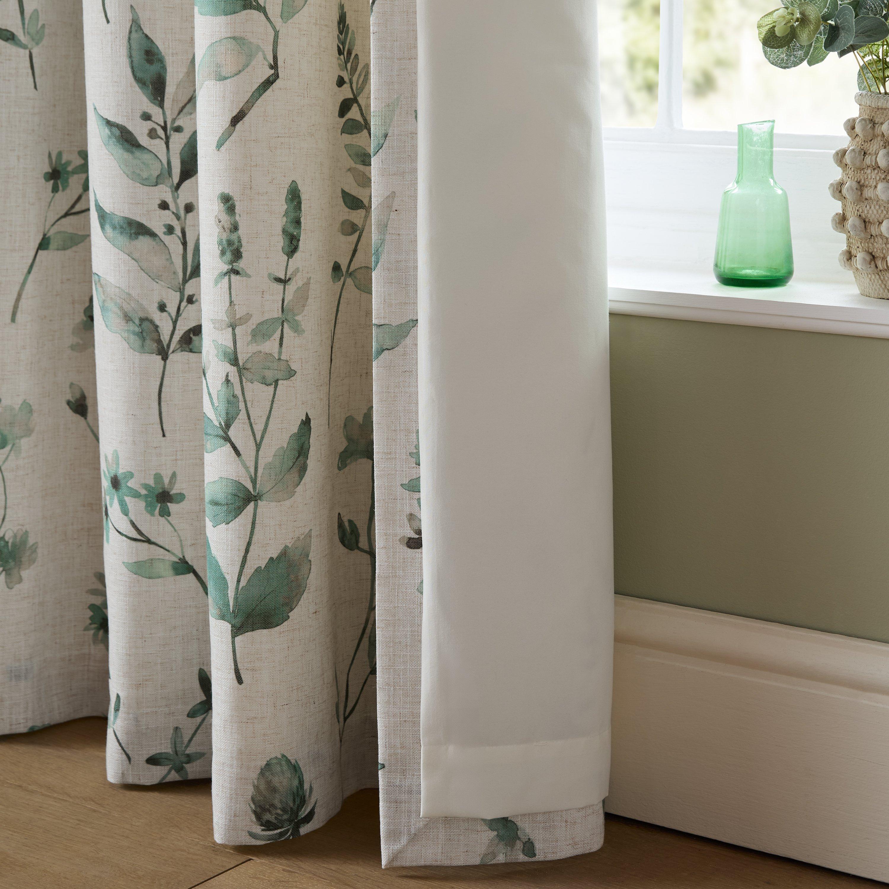 Natural / Green - Catherine Lansfield - Watercolour Leaves Lined Eyelet Curtains - 5