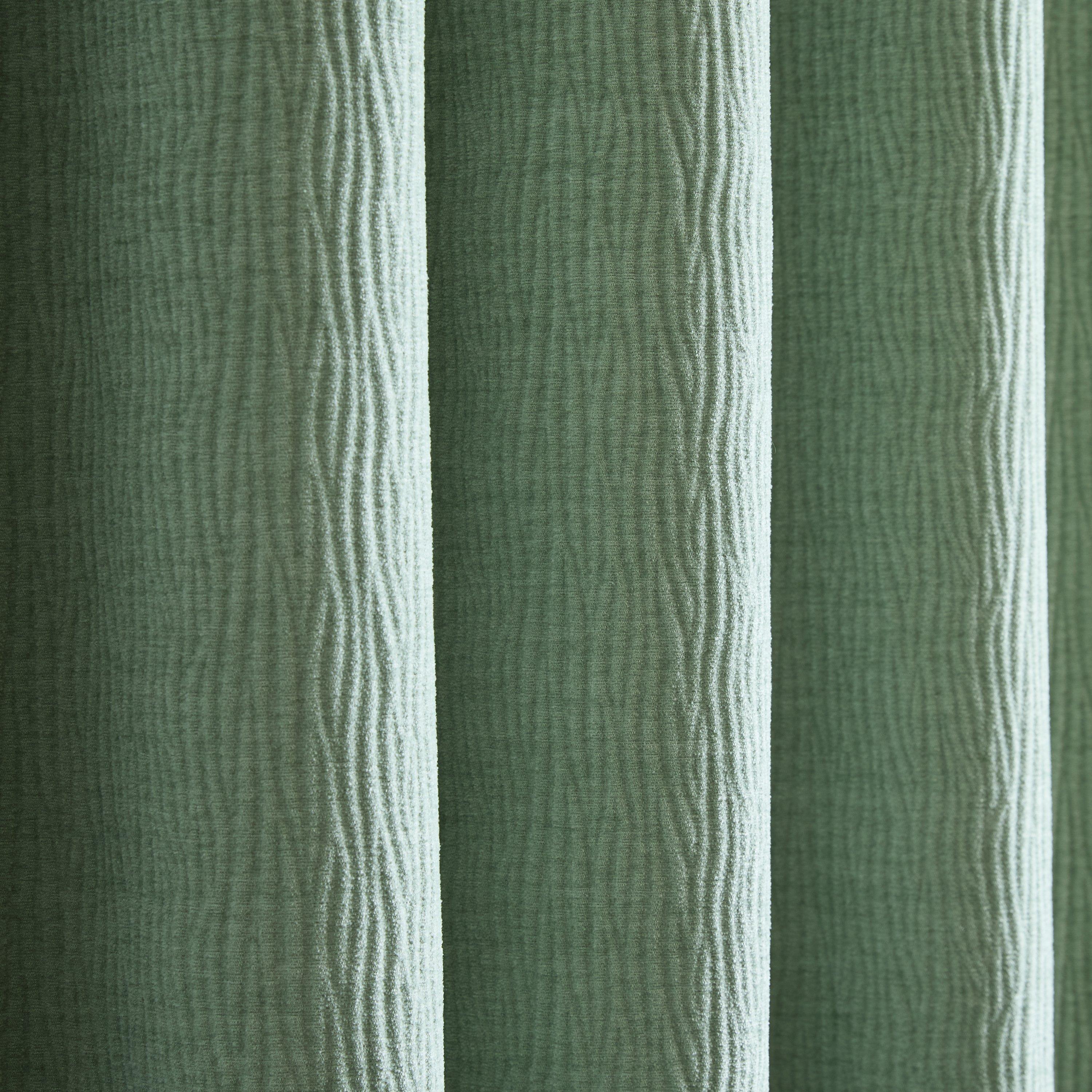 Green - Catherine Lansfield - Crinkle Chenille Lined Eyelet Curtains - 3